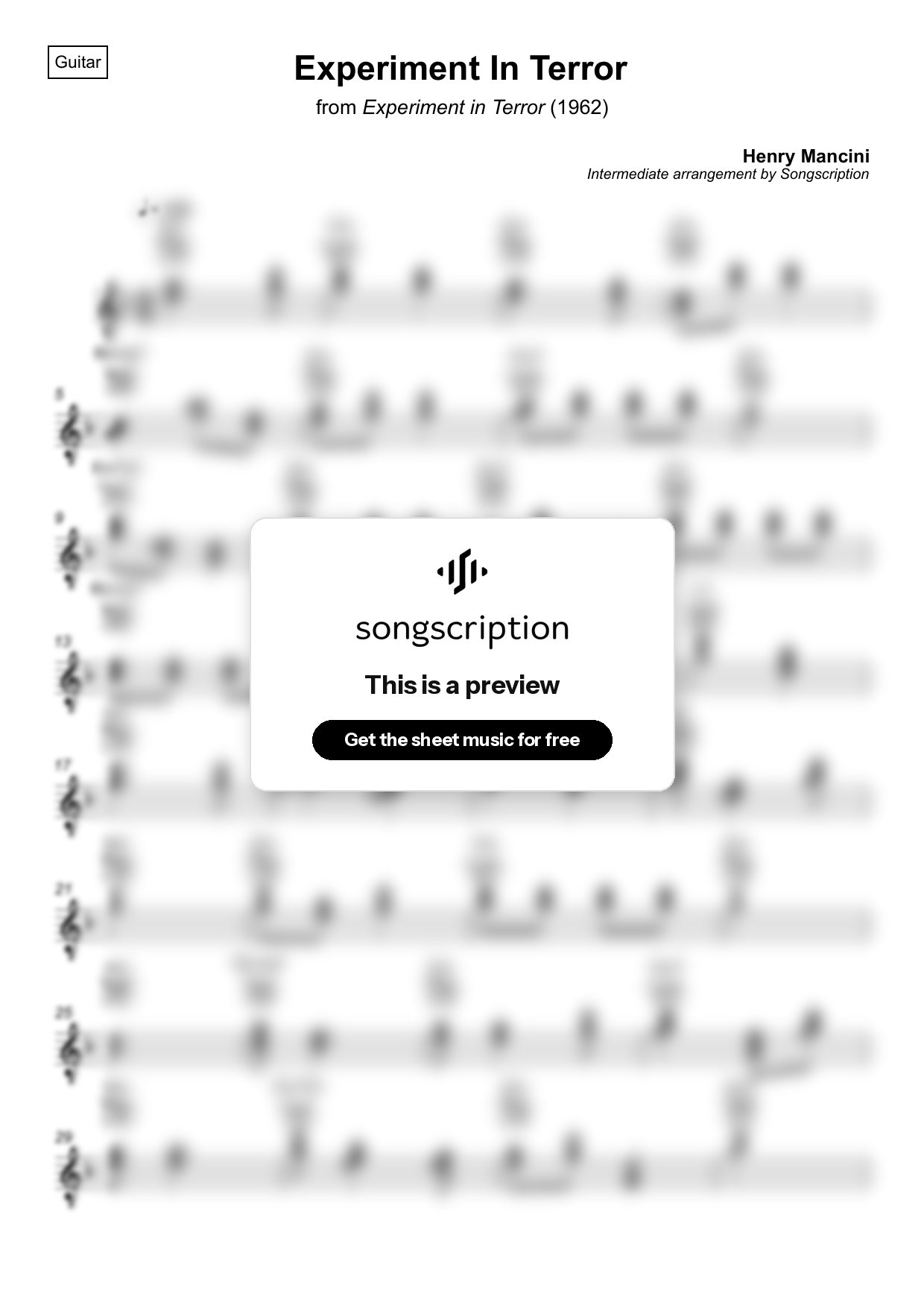 Intermediate Acoustic Guitar Sheet Music for "Experiment In Terror" by Henry Mancini