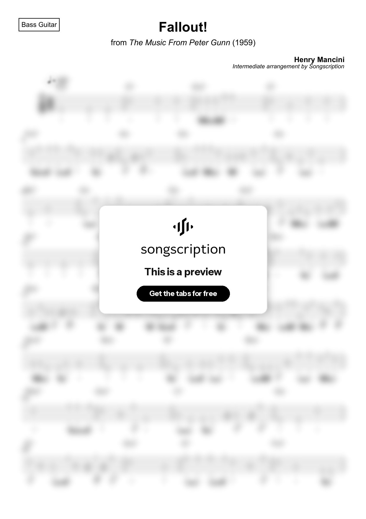 Intermediate Bass Guitar Tabs for "Fallout!" by Henry Mancini