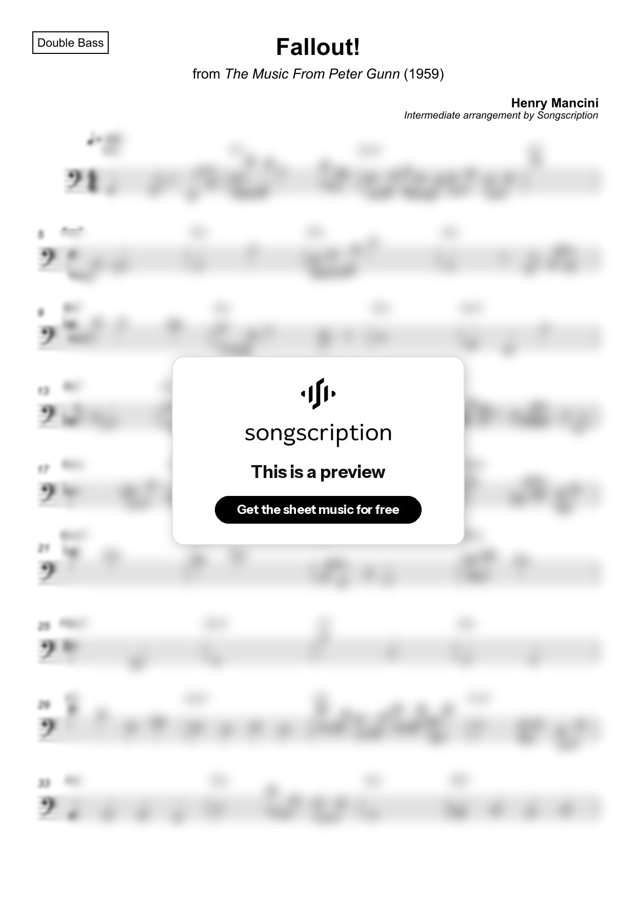 Intermediate Double Bass Sheet Music for "Fallout!" by Henry Mancini