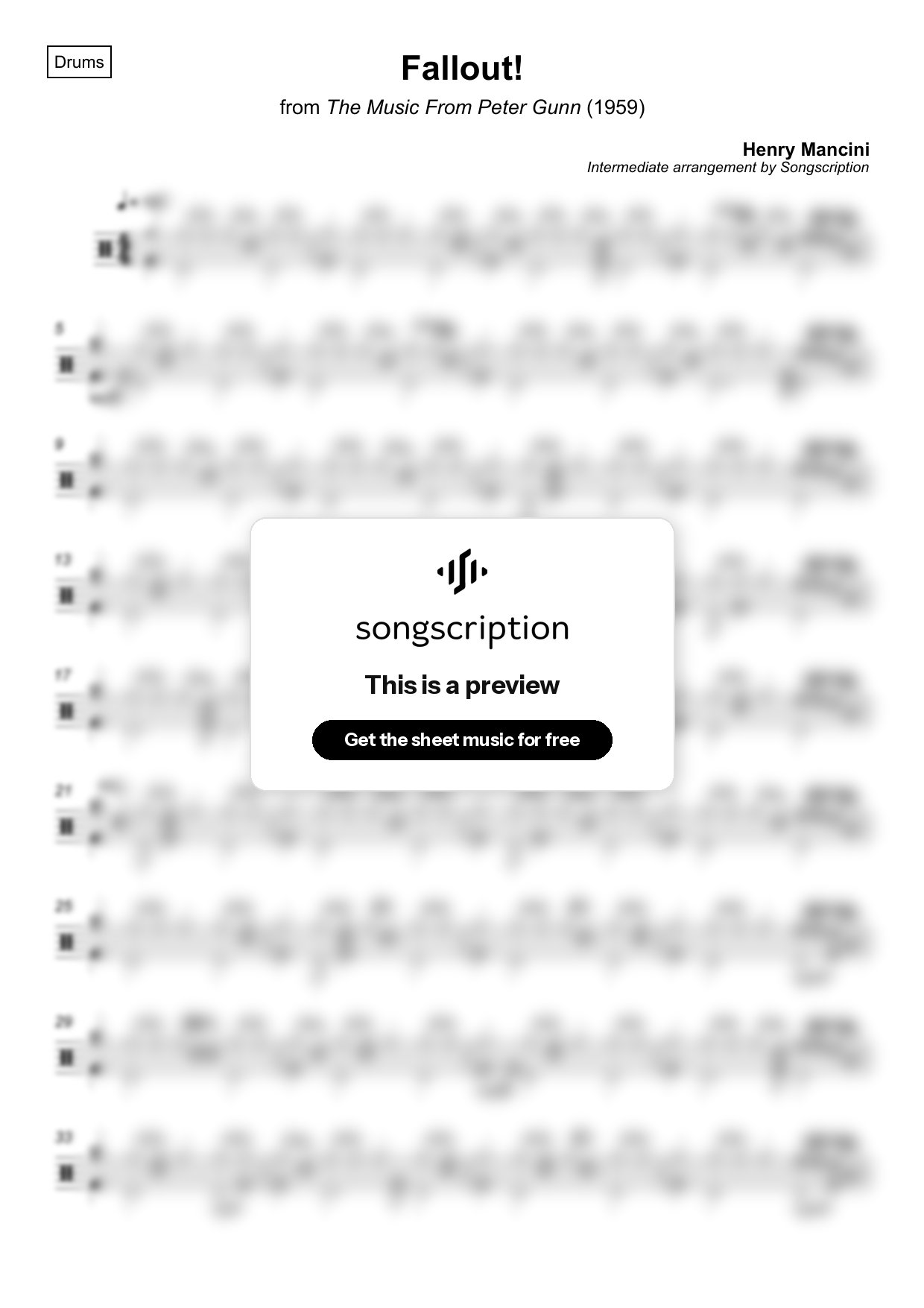 Intermediate Drums Sheet Music for "Fallout!" by Henry Mancini
