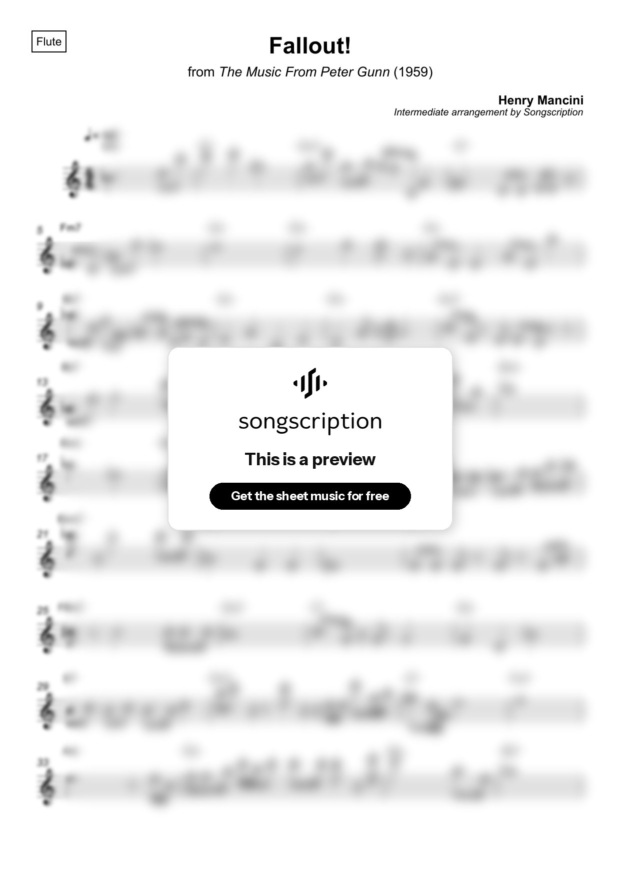 Intermediate Flute Sheet Music for "Fallout!" by Henry Mancini