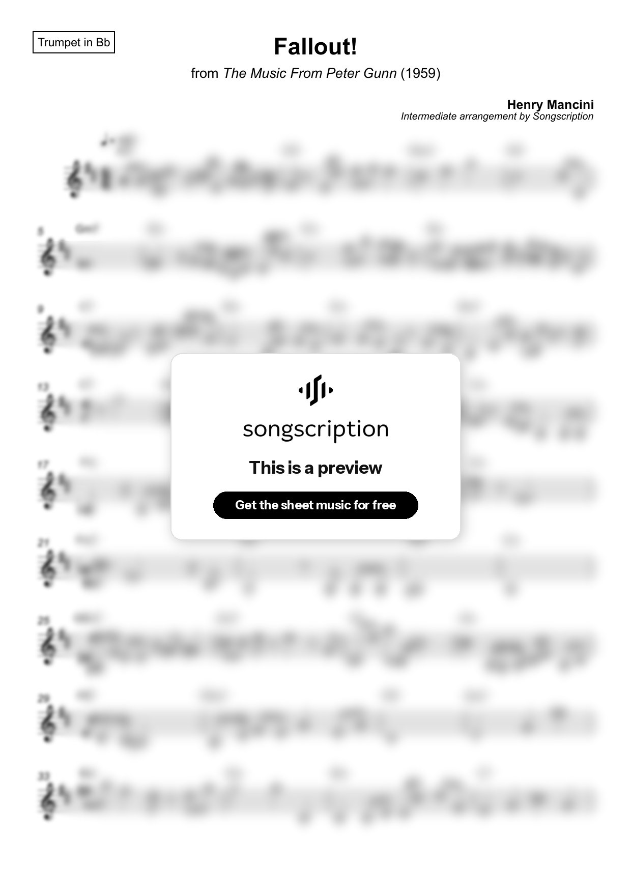Intermediate Trumpet Sheet Music for "Fallout!" by Henry Mancini