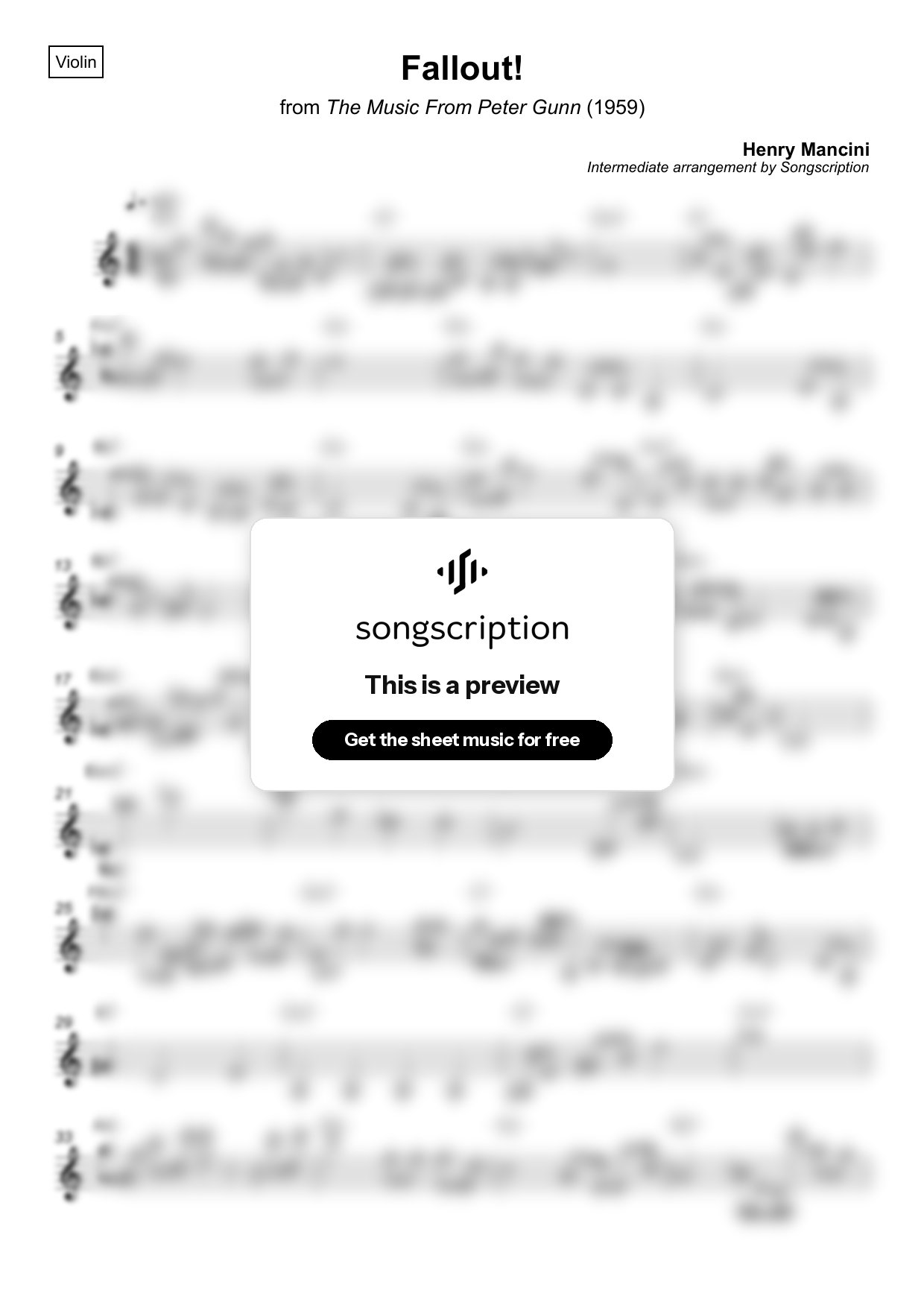 Intermediate Violin Sheet Music for "Fallout!" by Henry Mancini