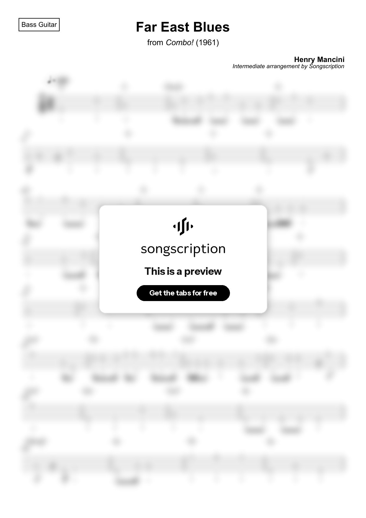 Intermediate Bass Guitar Tabs for "Far East Blues" by Henry Mancini