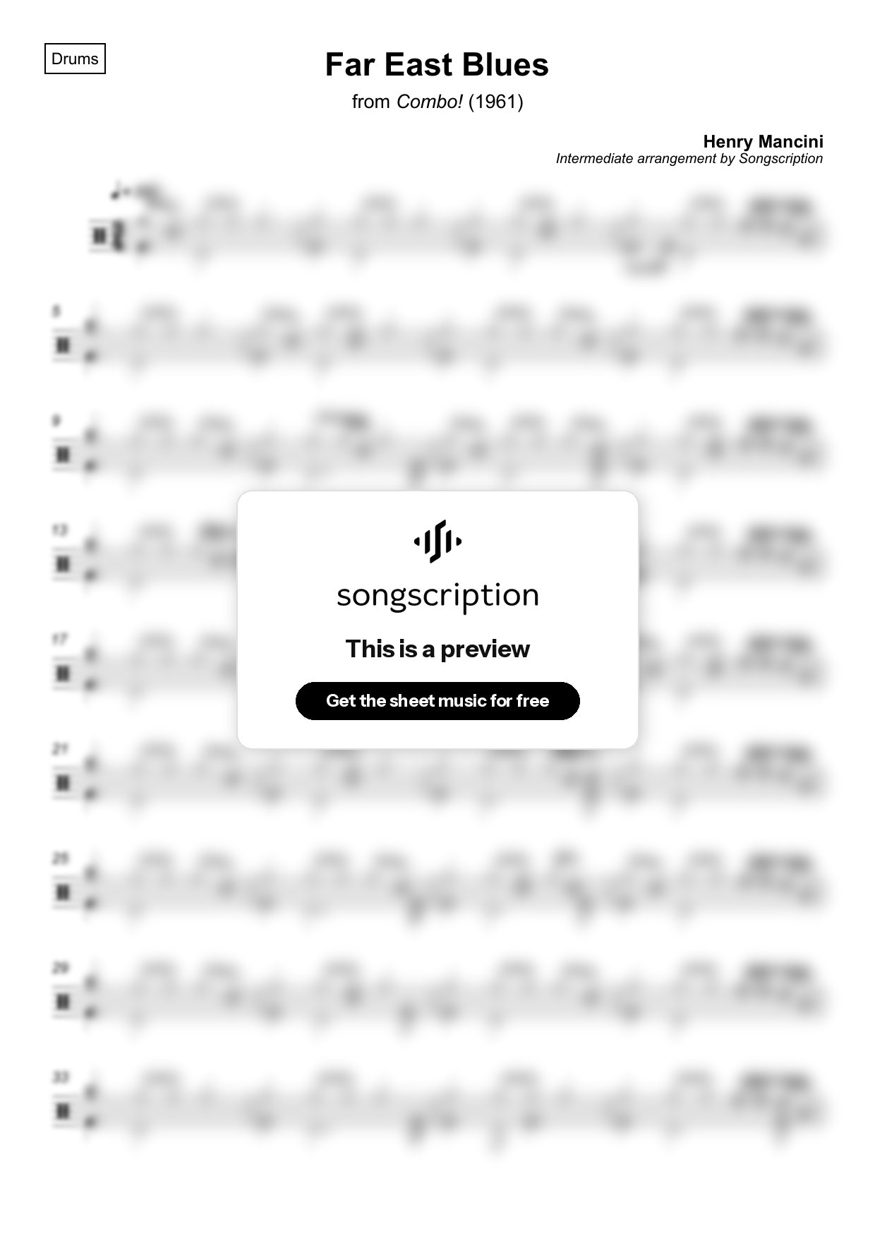 Intermediate Drums Sheet Music for "Far East Blues" by Henry Mancini