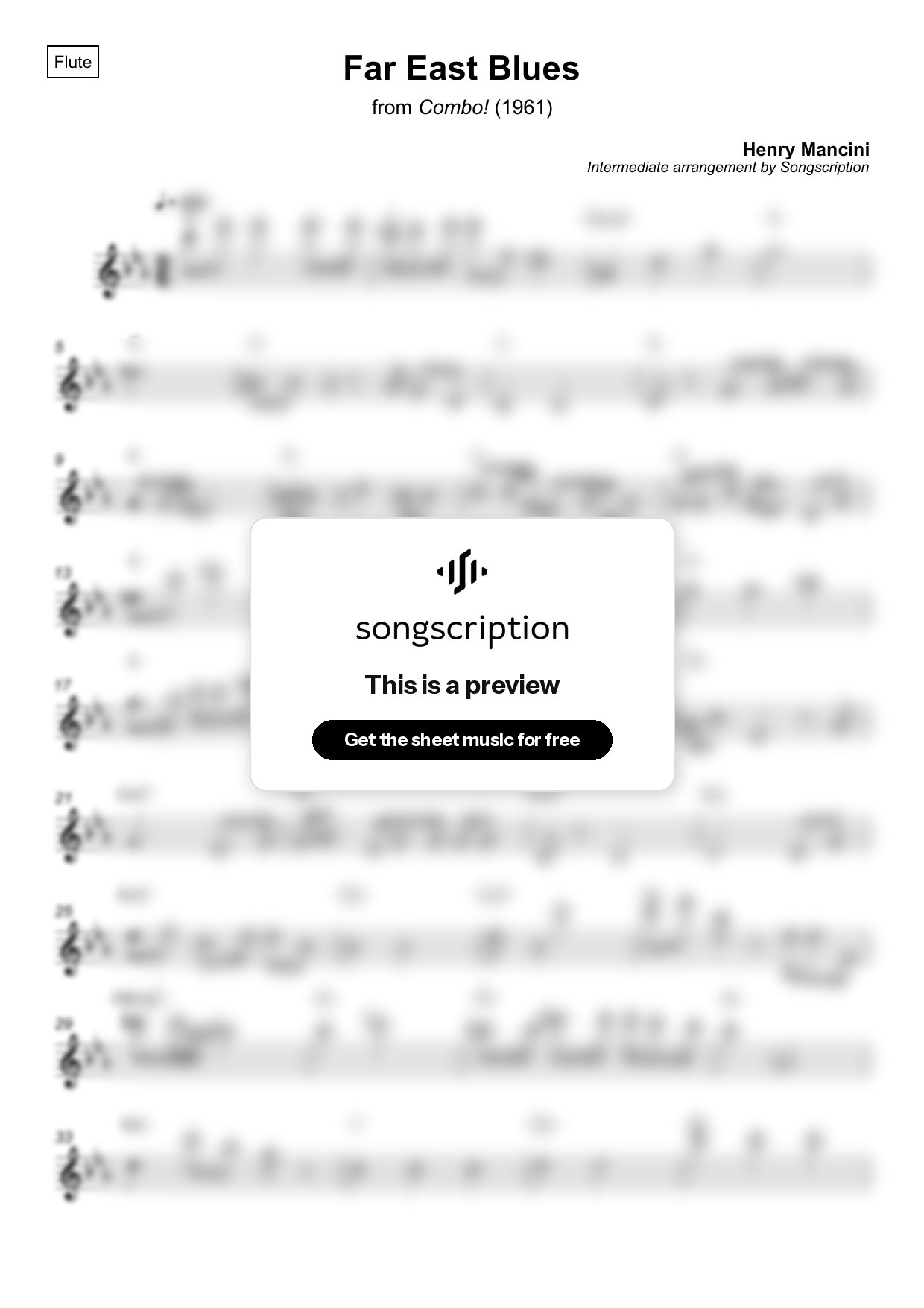 Intermediate Flute Sheet Music for "Far East Blues" by Henry Mancini