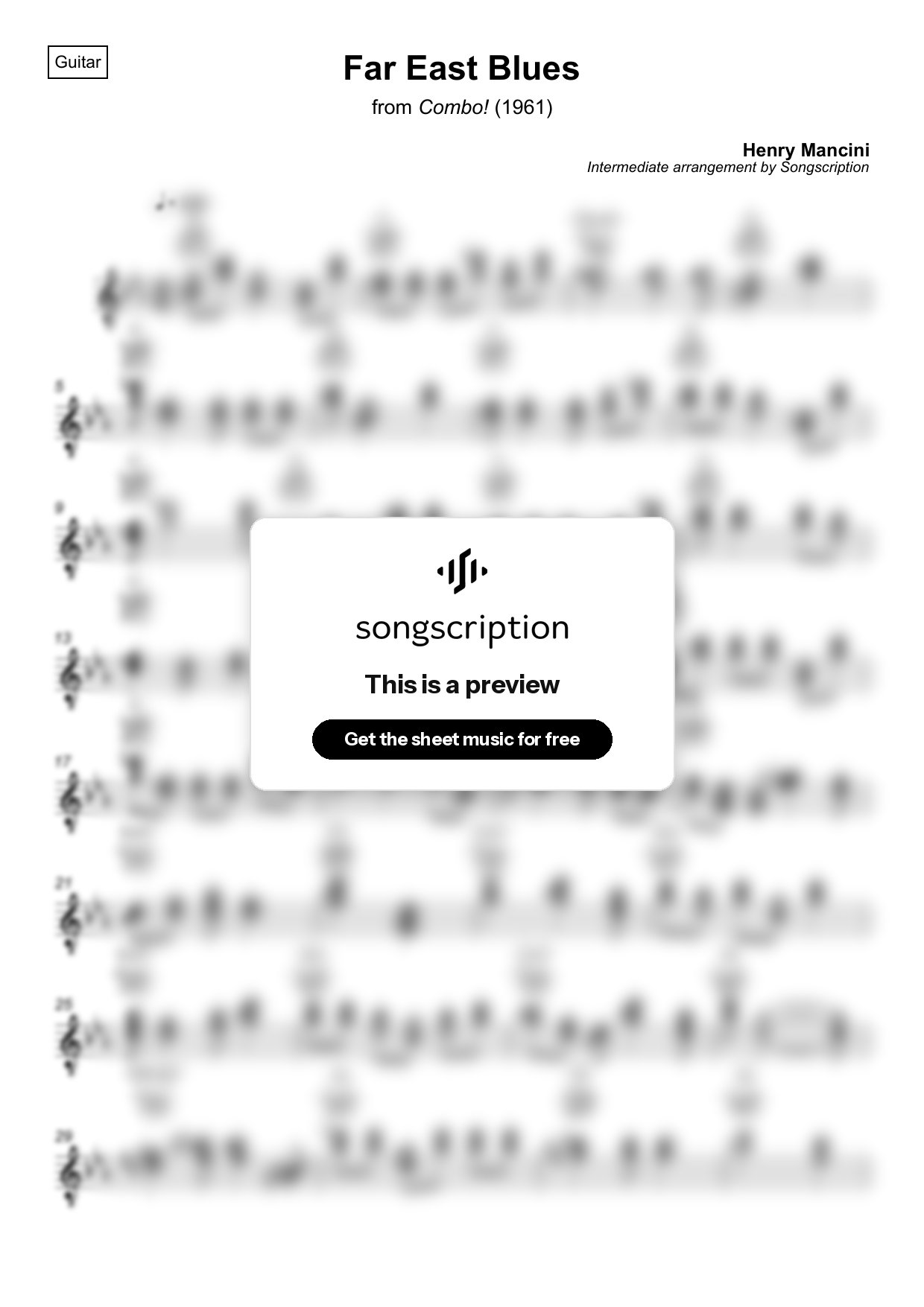 Intermediate Acoustic Guitar Sheet Music for "Far East Blues" by Henry Mancini