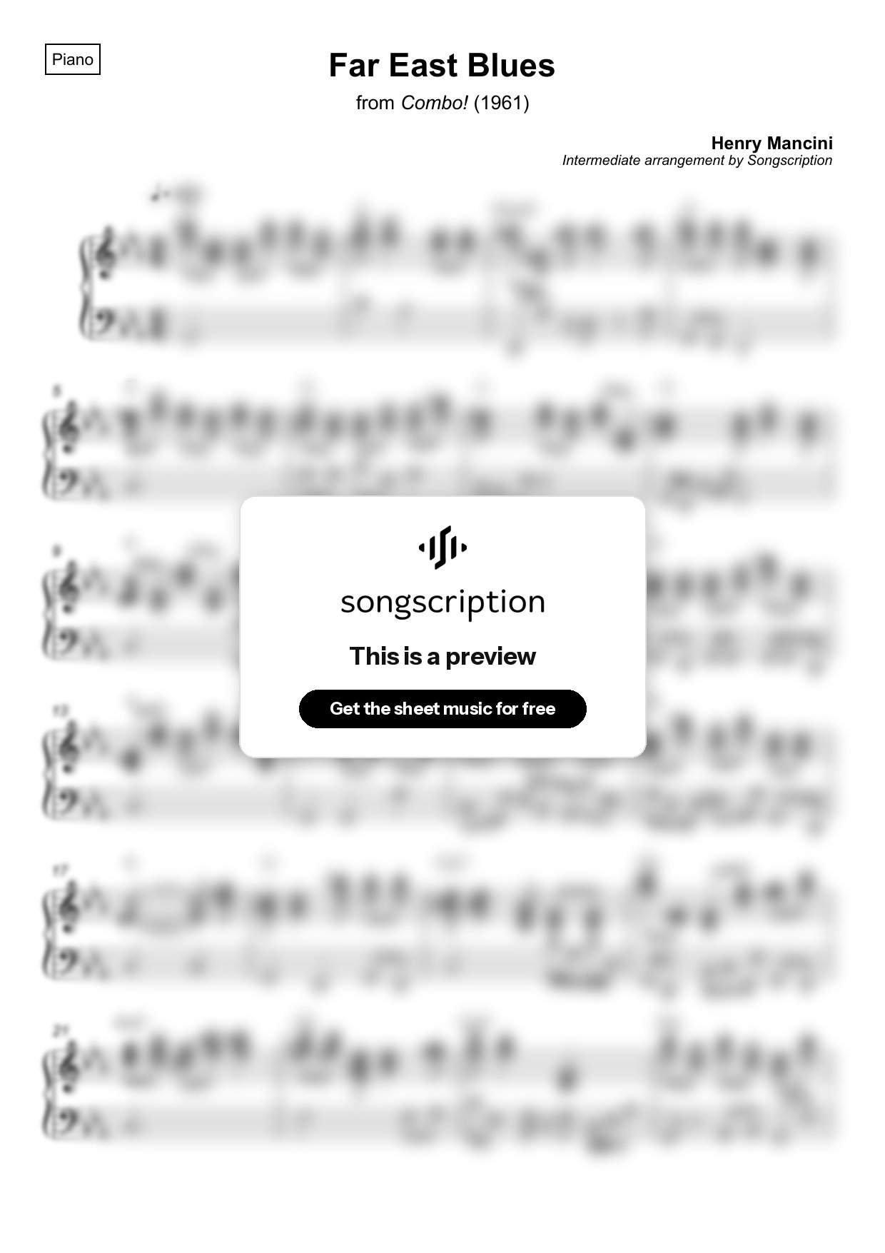 Intermediate Piano Sheet Music for "Far East Blues" by Henry Mancini