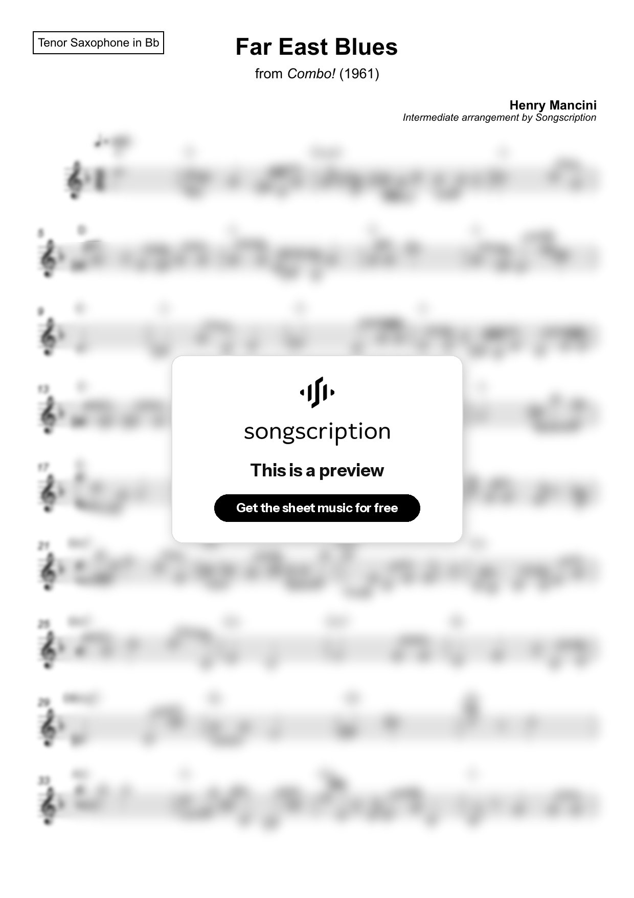 Intermediate Tenor Sax Sheet Music for "Far East Blues" by Henry Mancini