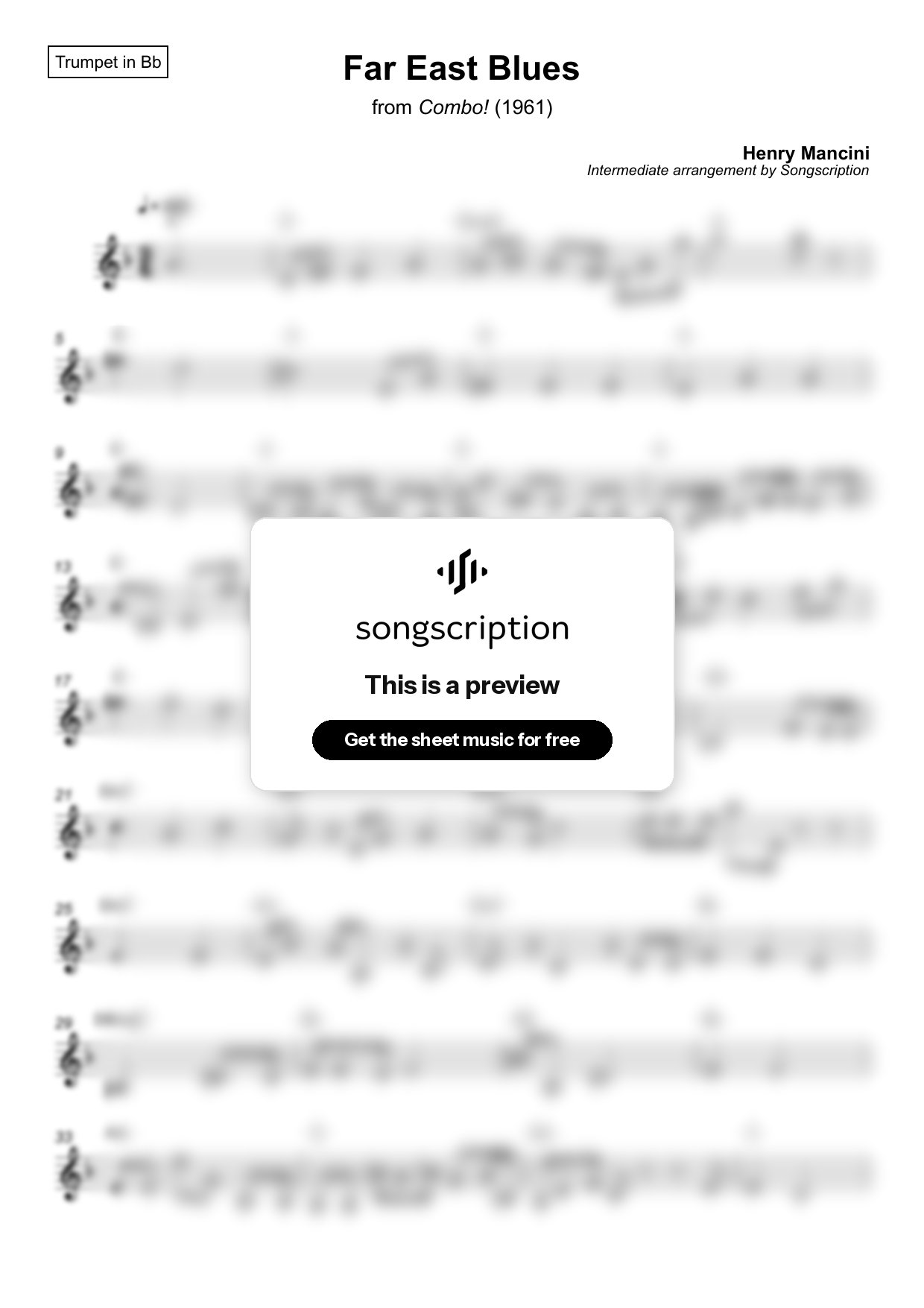 Intermediate Trumpet Sheet Music for "Far East Blues" by Henry Mancini