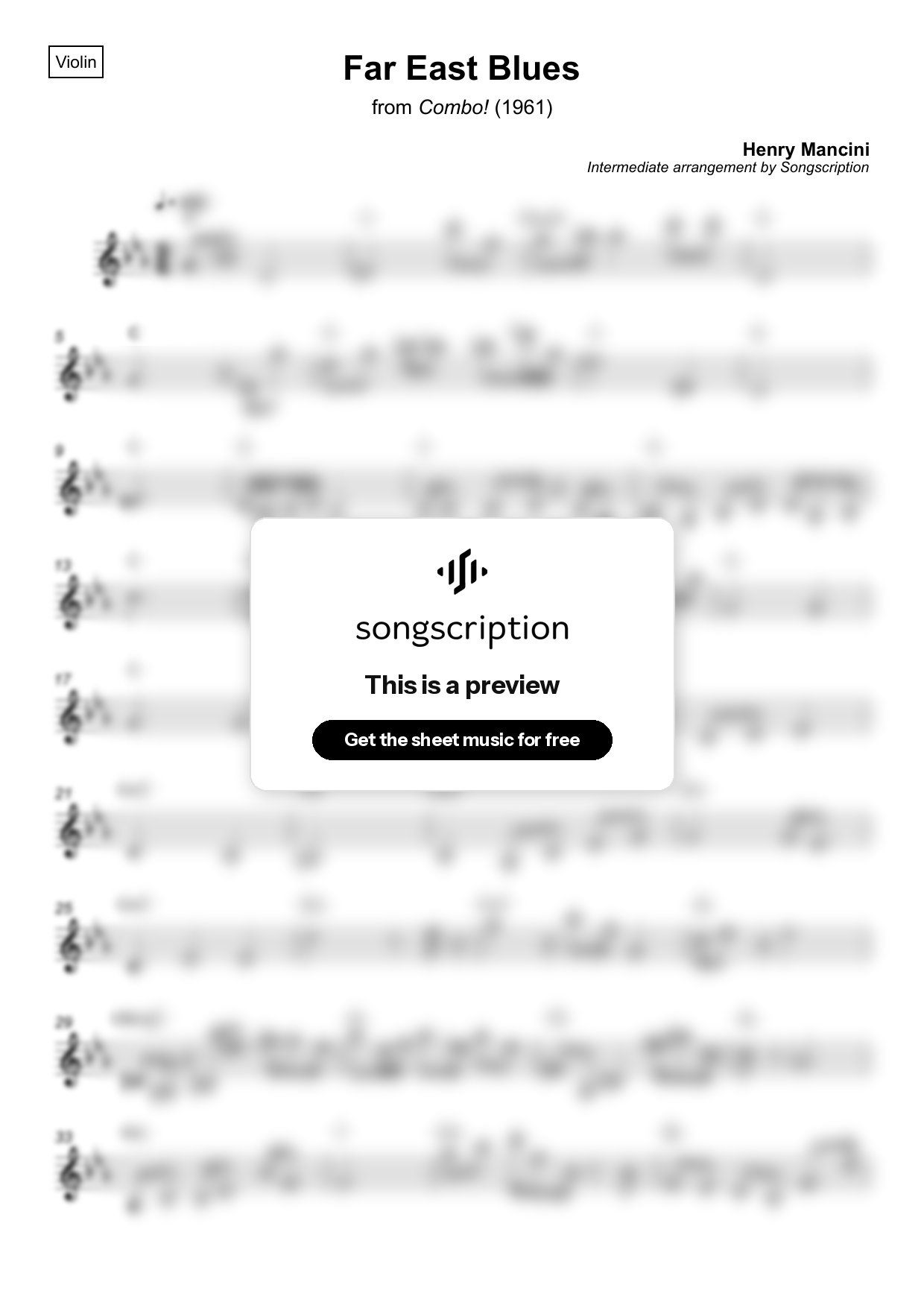 Intermediate Violin Sheet Music for "Far East Blues" by Henry Mancini
