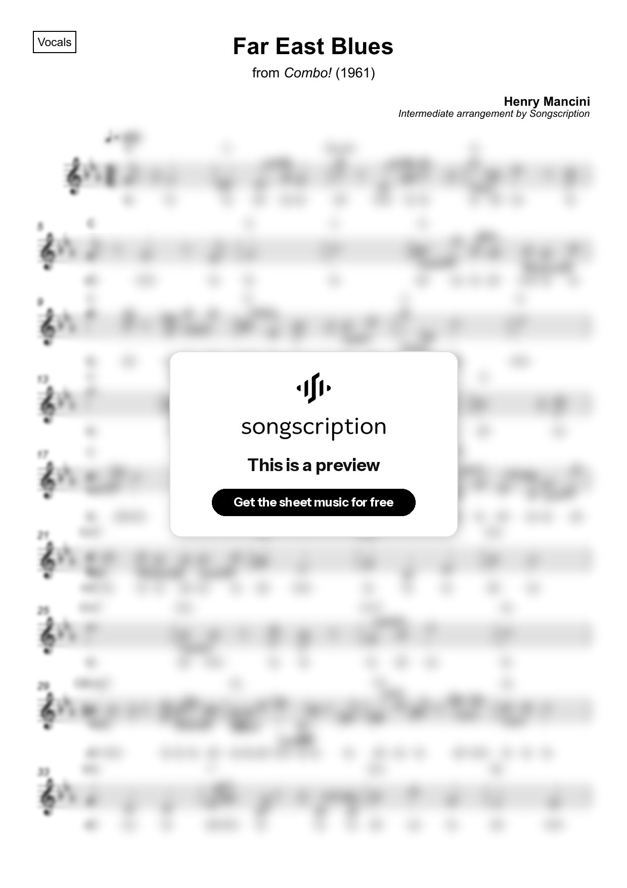 Intermediate Vocals Sheet Music for "Far East Blues" by Henry Mancini