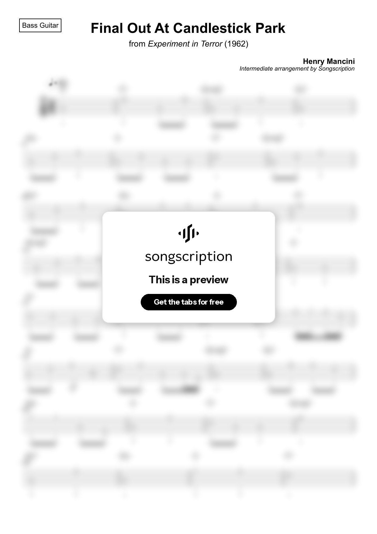 Intermediate Bass Guitar Tabs for "Final Out At Candlestick Park" by Henry Mancini
