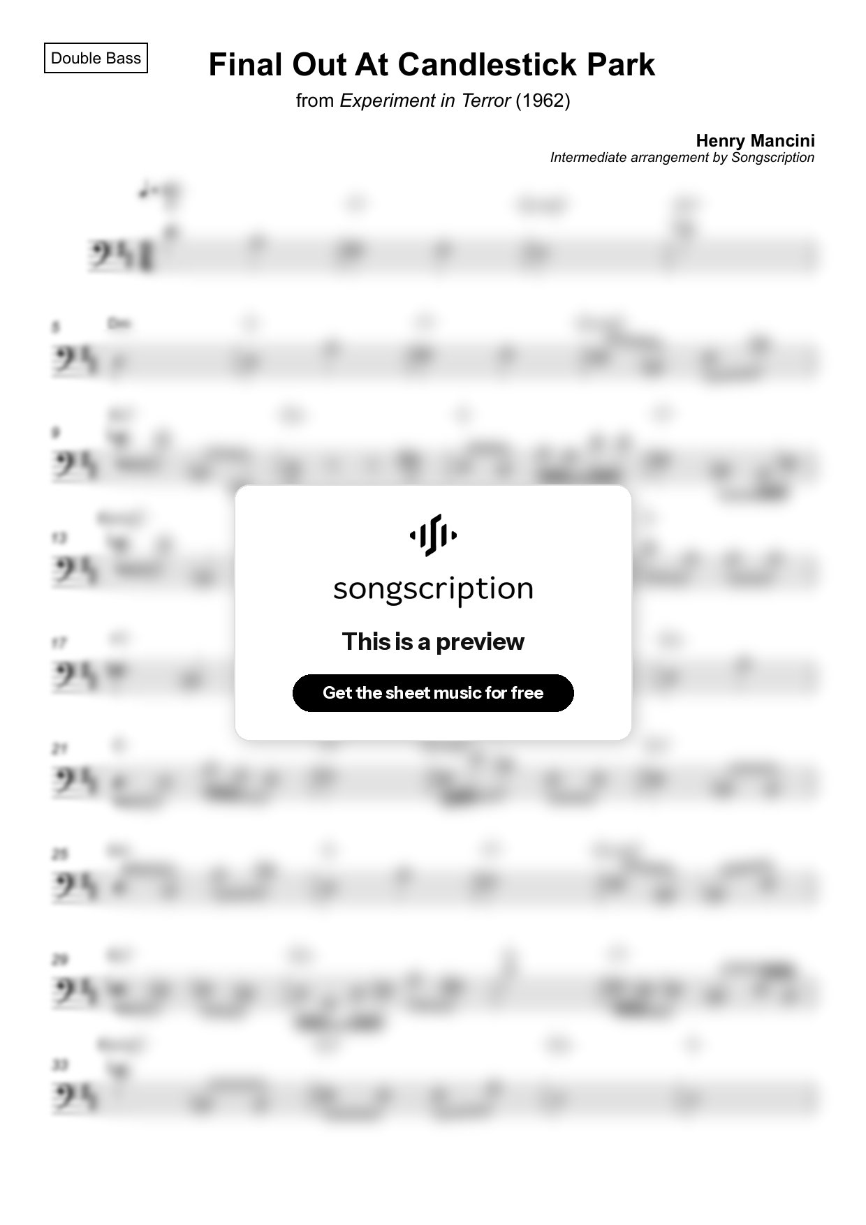 Intermediate Double Bass Sheet Music for "Final Out At Candlestick Park" by Henry Mancini