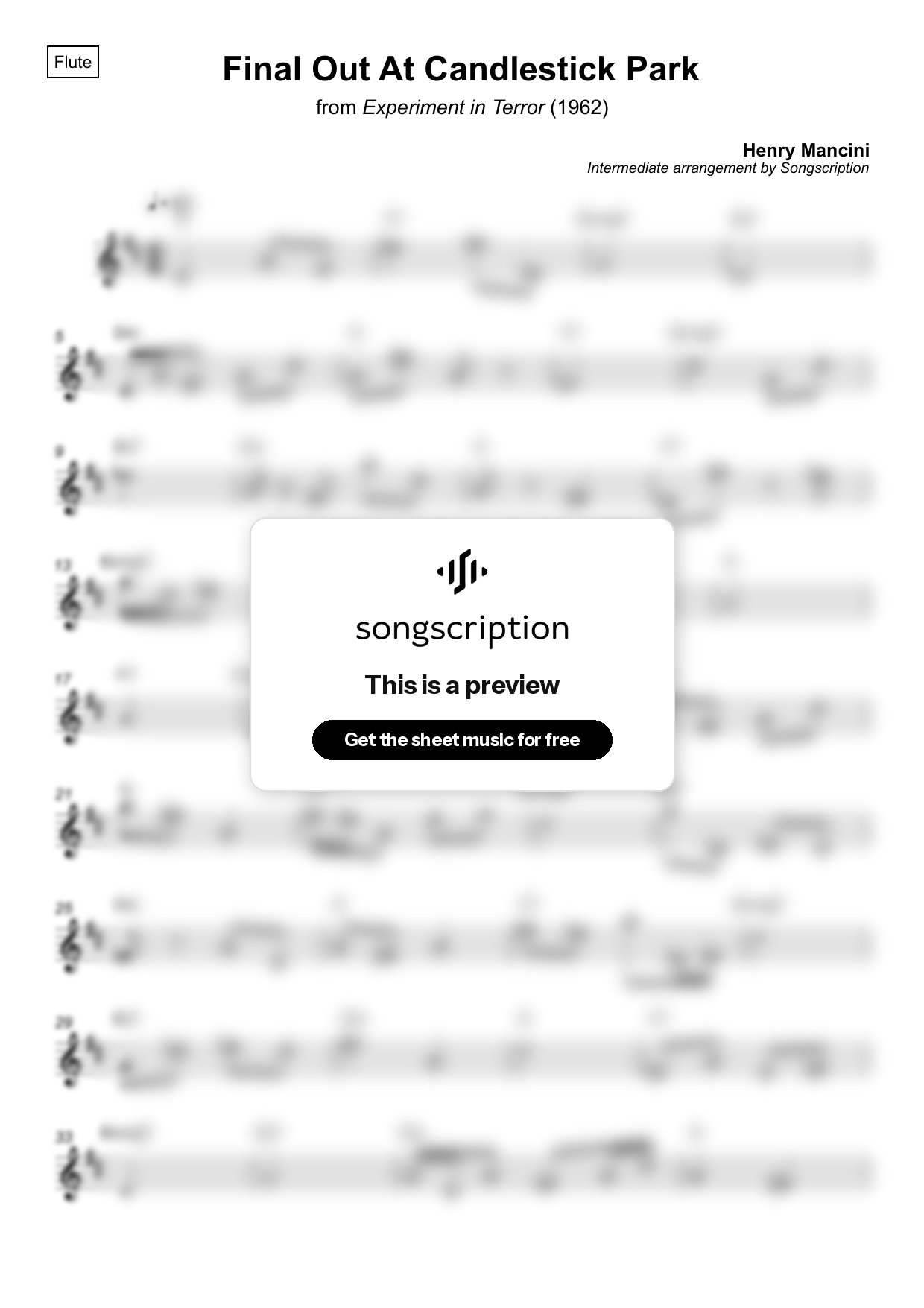 Intermediate Flute Sheet Music for "Final Out At Candlestick Park" by Henry Mancini