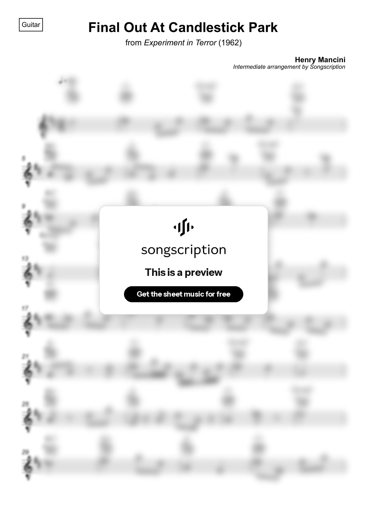 Intermediate Acoustic Guitar Sheet Music for "Final Out At Candlestick Park" by Henry Mancini