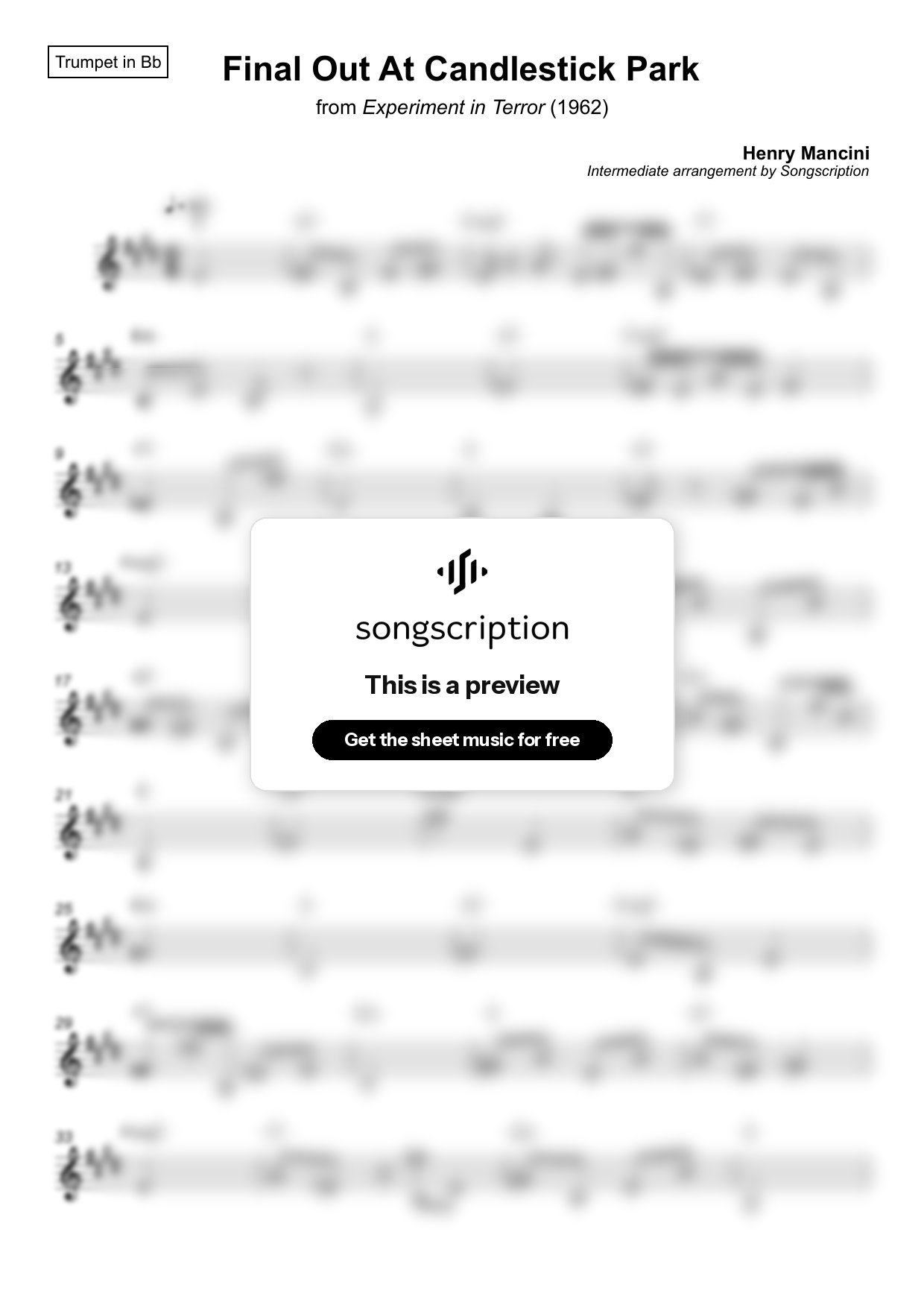 Intermediate Trumpet Sheet Music for "Final Out At Candlestick Park" by Henry Mancini