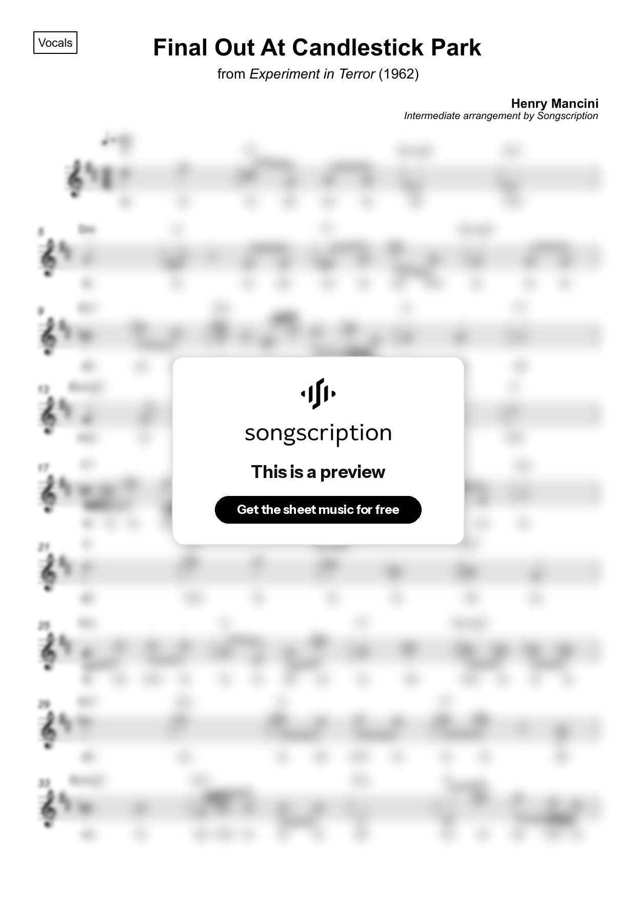Intermediate Vocals Sheet Music for "Final Out At Candlestick Park" by Henry Mancini