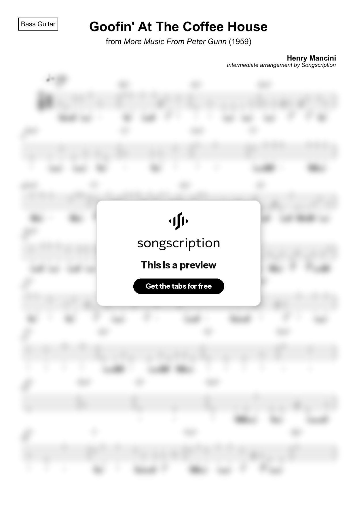Intermediate Bass Guitar Tabs for "Goofin' At The Coffee House" by Henry Mancini