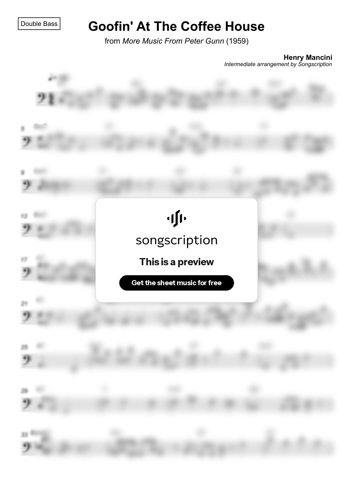 Intermediate Double Bass Sheet Music for "Goofin' At The Coffee House" by Henry Mancini