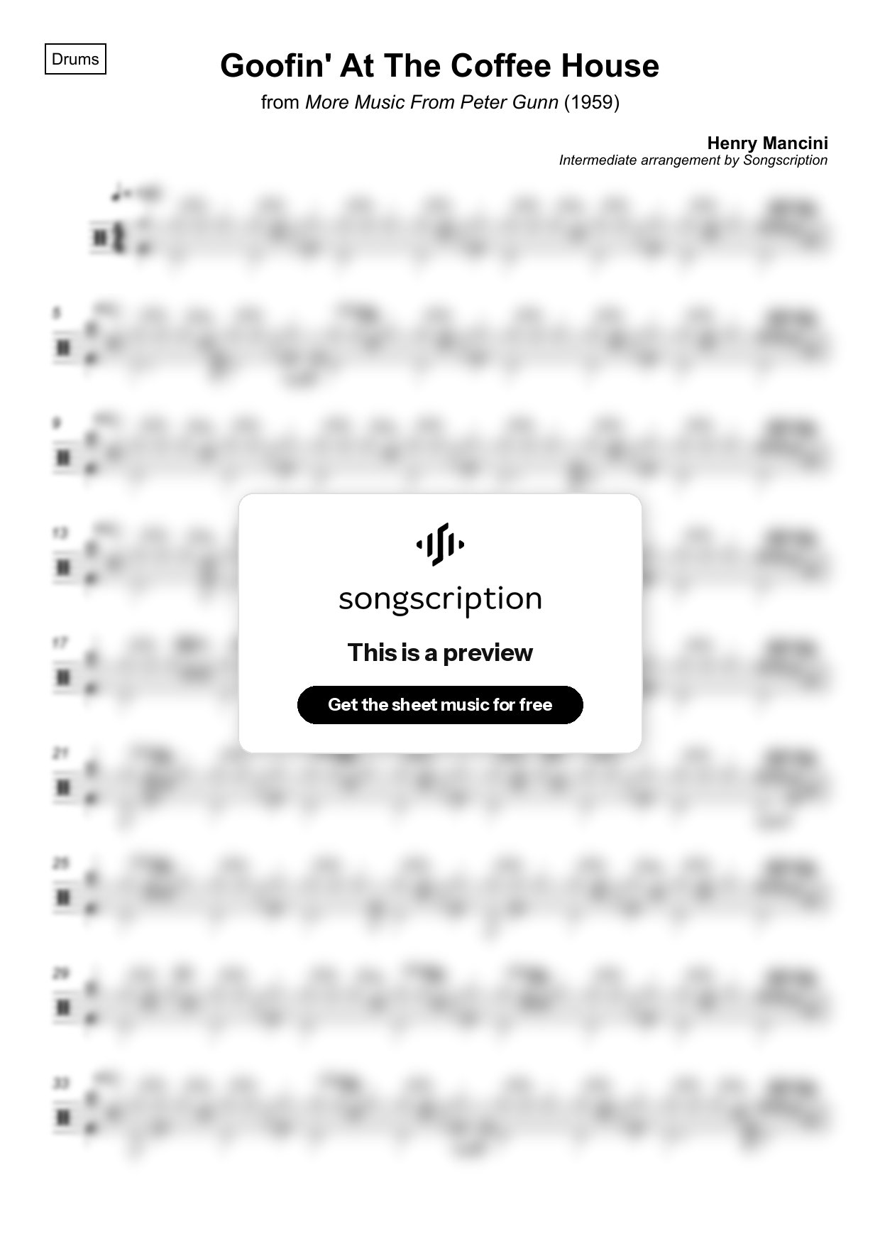 Intermediate Drums Sheet Music for "Goofin' At The Coffee House" by Henry Mancini