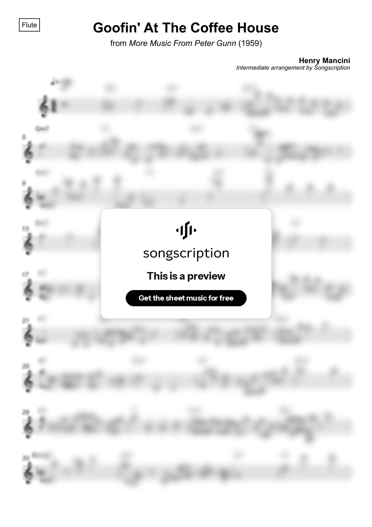 Intermediate Flute Sheet Music for "Goofin' At The Coffee House" by Henry Mancini