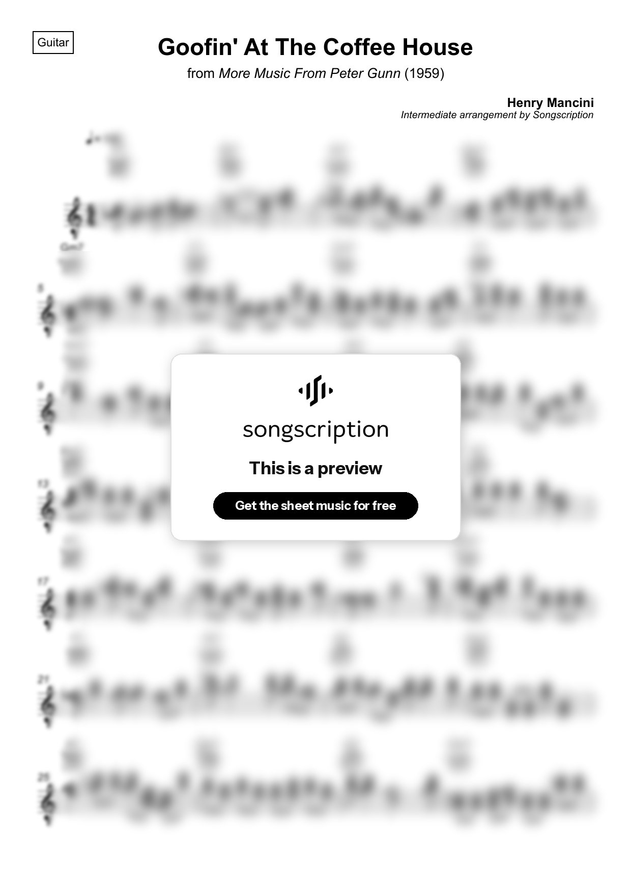 Intermediate Acoustic Guitar Sheet Music for "Goofin' At The Coffee House" by Henry Mancini