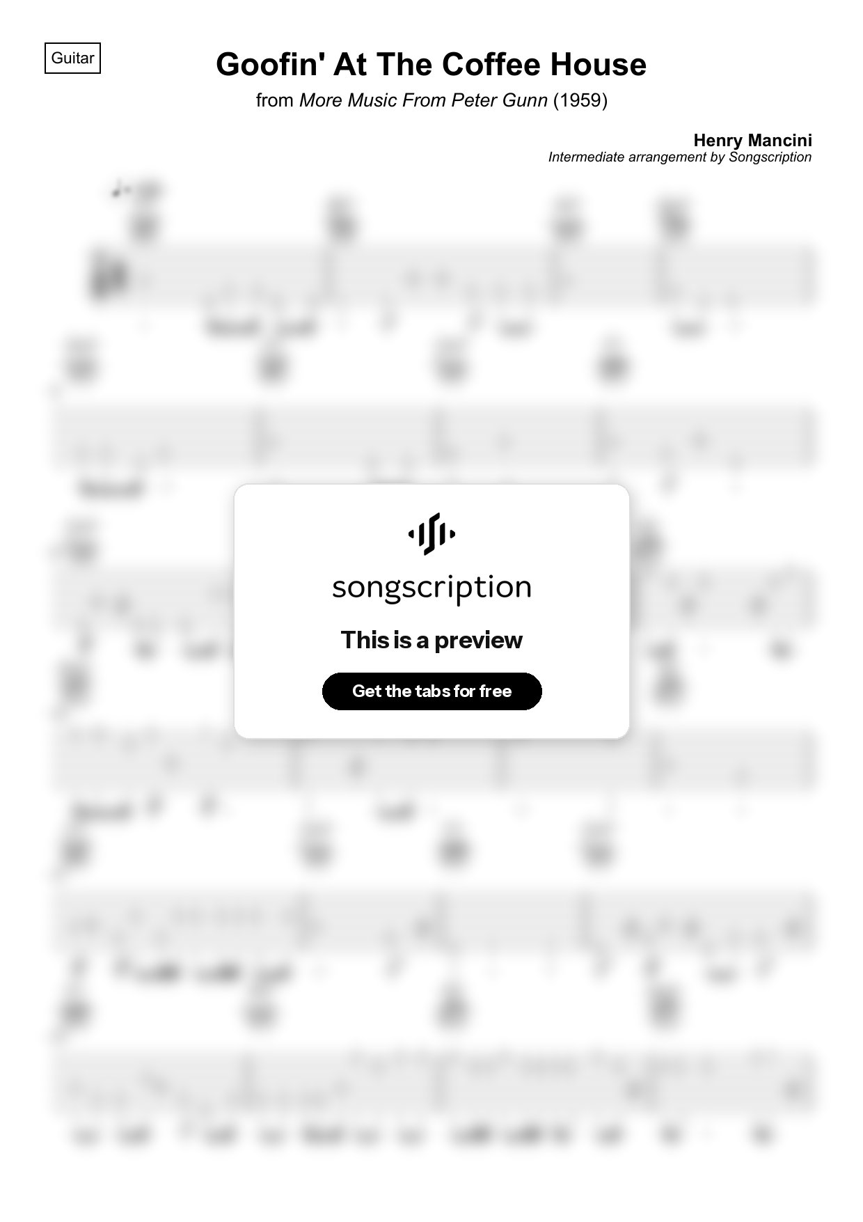 Intermediate Acoustic Guitar Tabs for "Goofin' At The Coffee House" by Henry Mancini