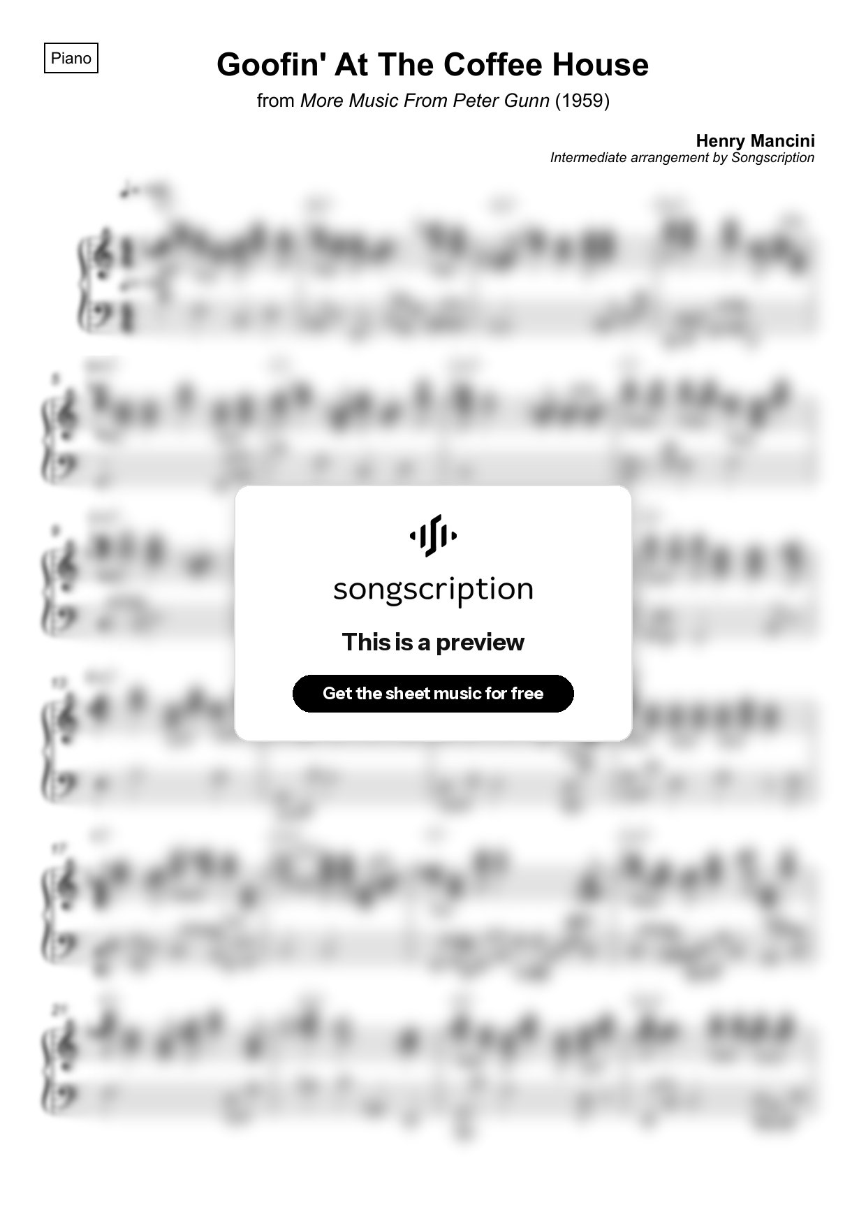Intermediate Piano Sheet Music for "Goofin' At The Coffee House" by Henry Mancini