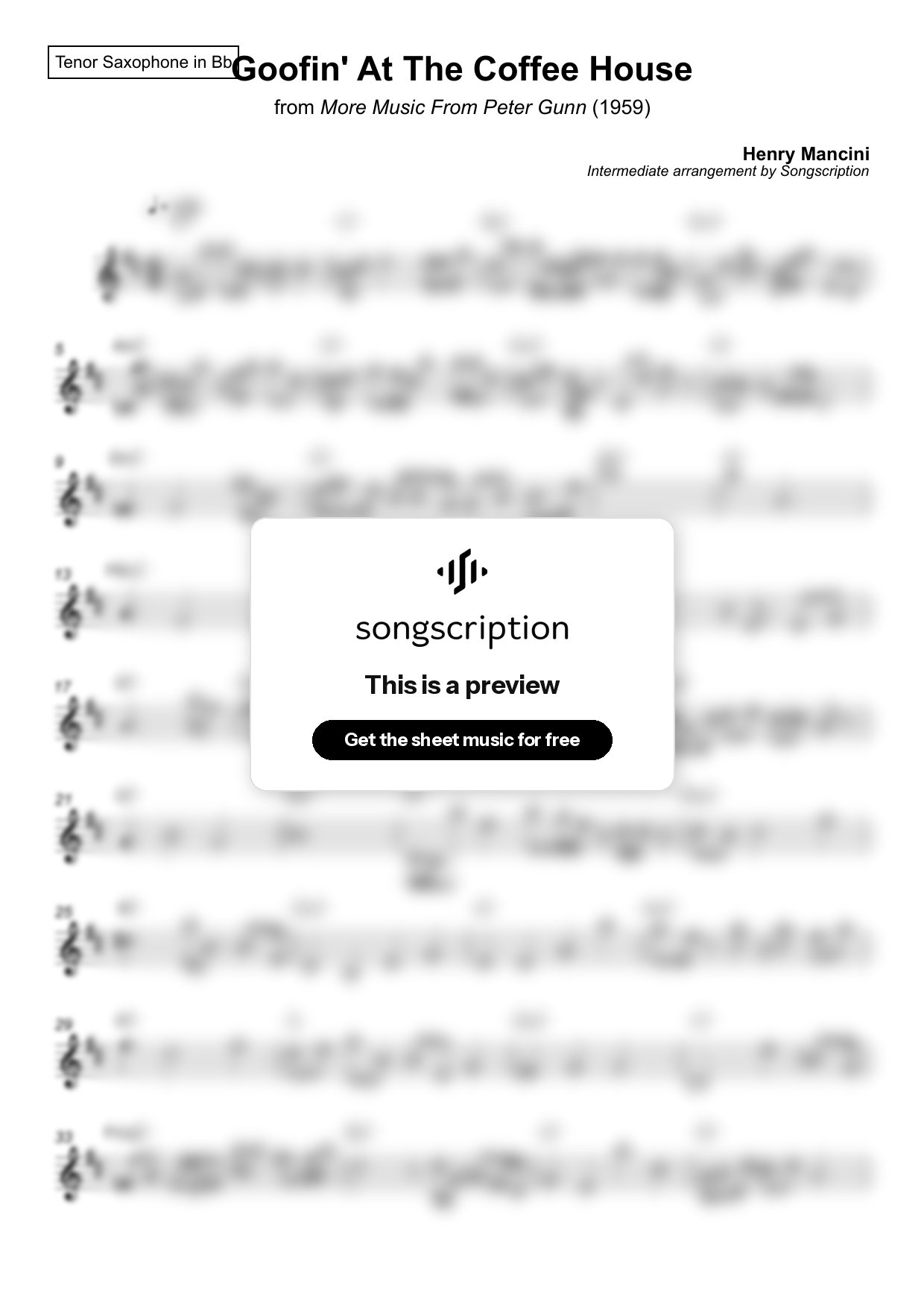 Intermediate Tenor Sax Sheet Music for "Goofin' At The Coffee House" by Henry Mancini