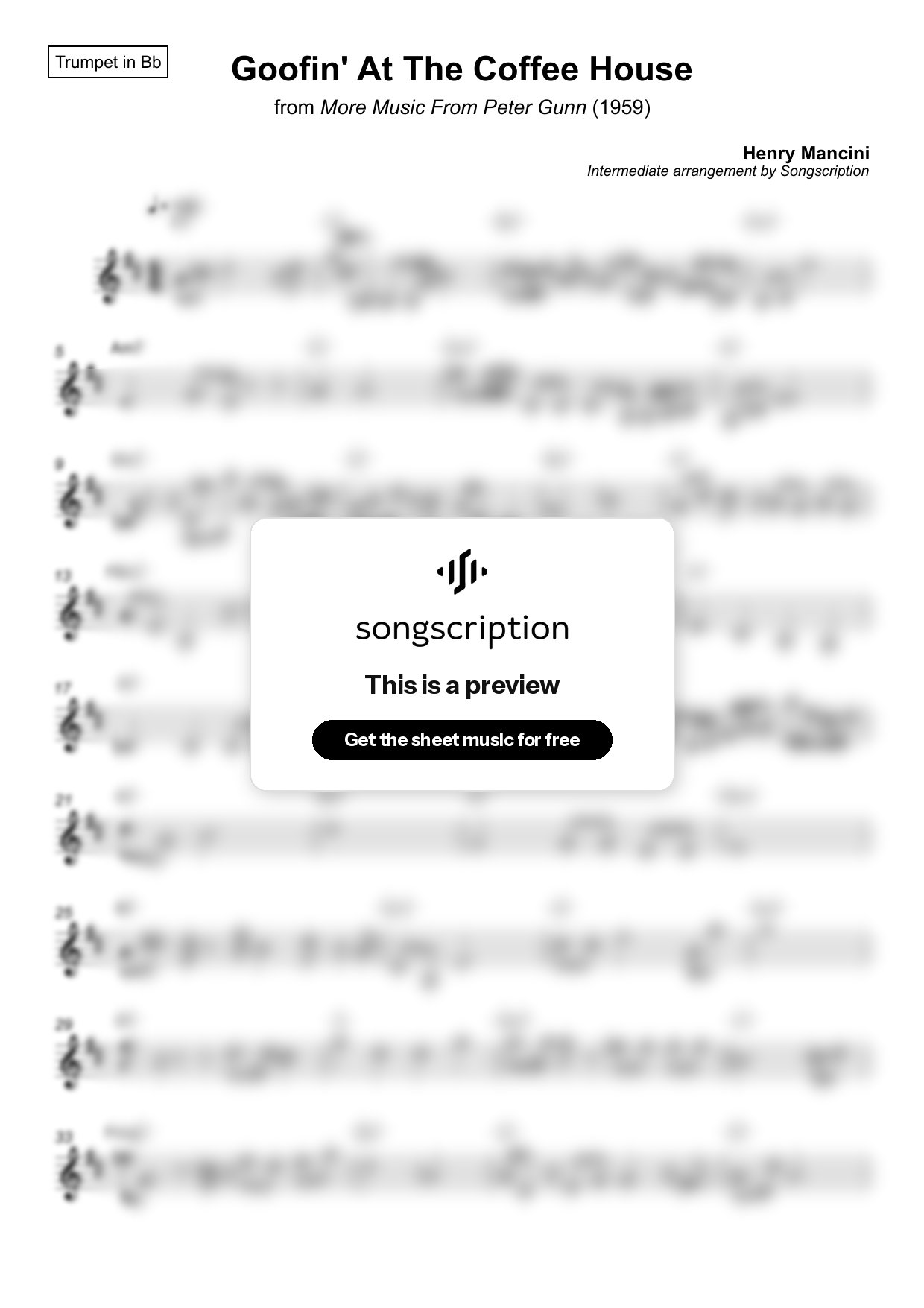 Intermediate Trumpet Sheet Music for "Goofin' At The Coffee House" by Henry Mancini