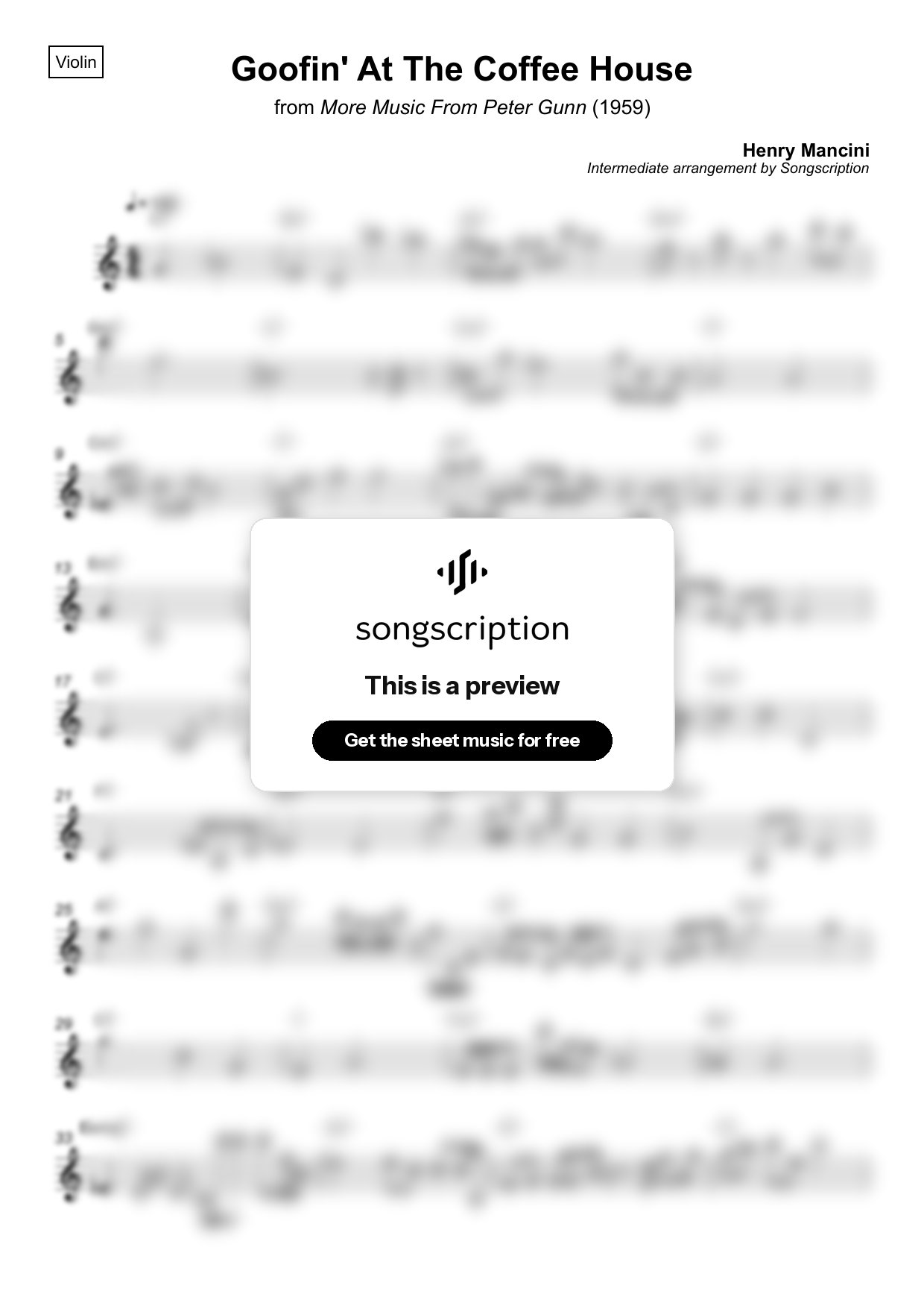 Intermediate Violin Sheet Music for "Goofin' At The Coffee House" by Henry Mancini