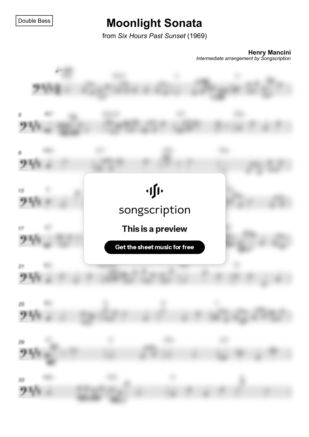 Intermediate Double Bass Sheet Music for "Moonlight Sonata" by Henry Mancini