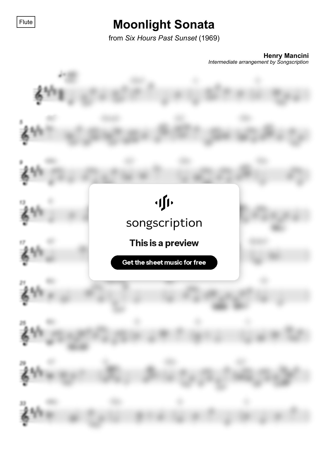 Intermediate Flute Sheet Music for "Moonlight Sonata" by Henry Mancini