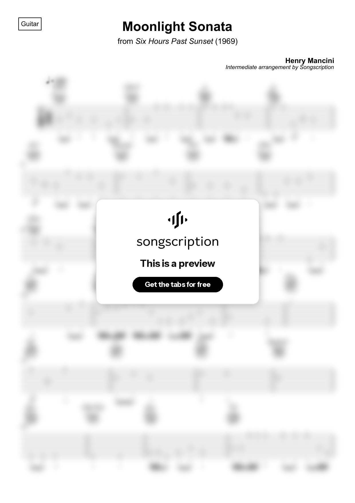 Intermediate Acoustic Guitar Tabs for "Moonlight Sonata" by Henry Mancini