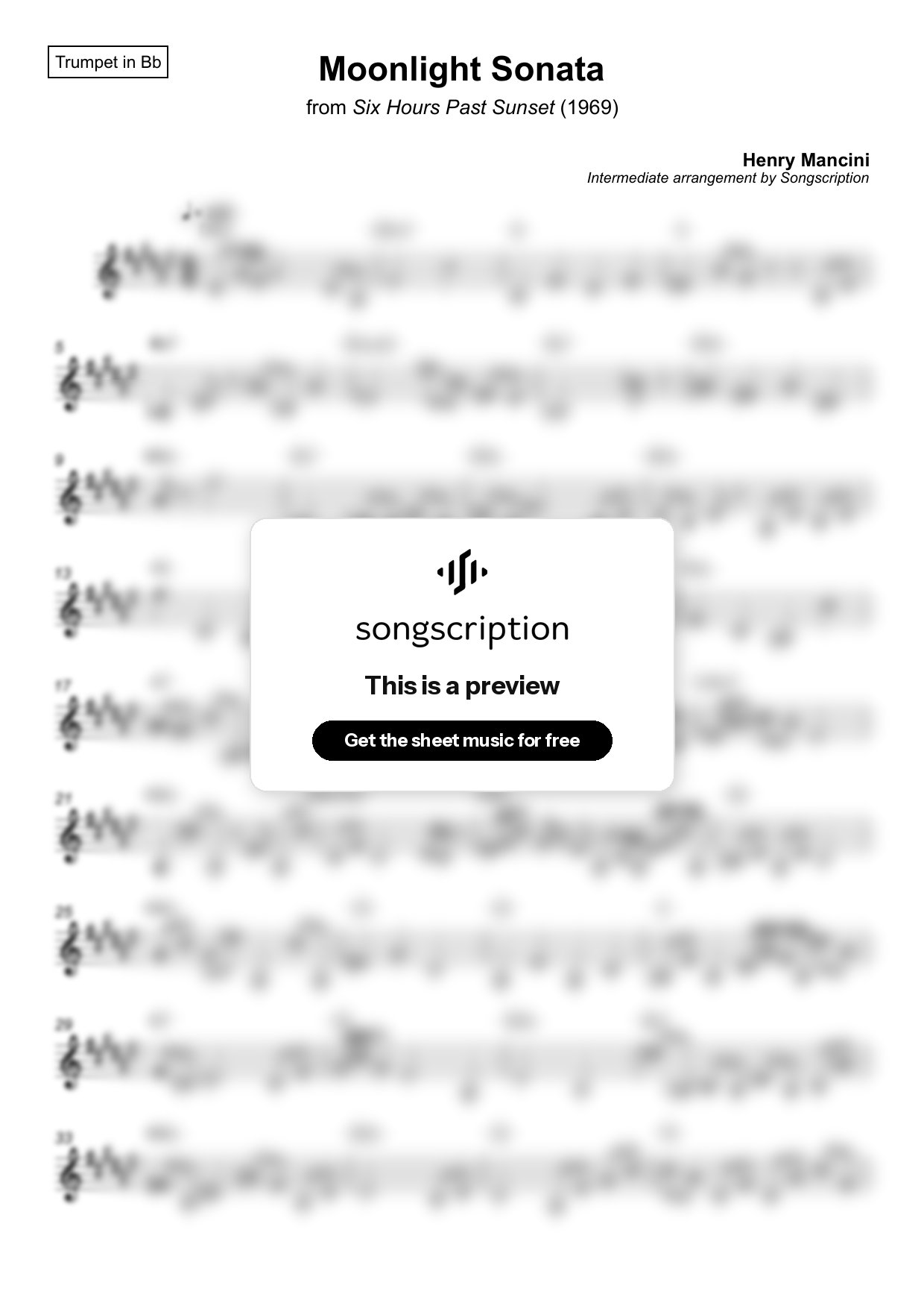 Intermediate Trumpet Sheet Music for "Moonlight Sonata" by Henry Mancini