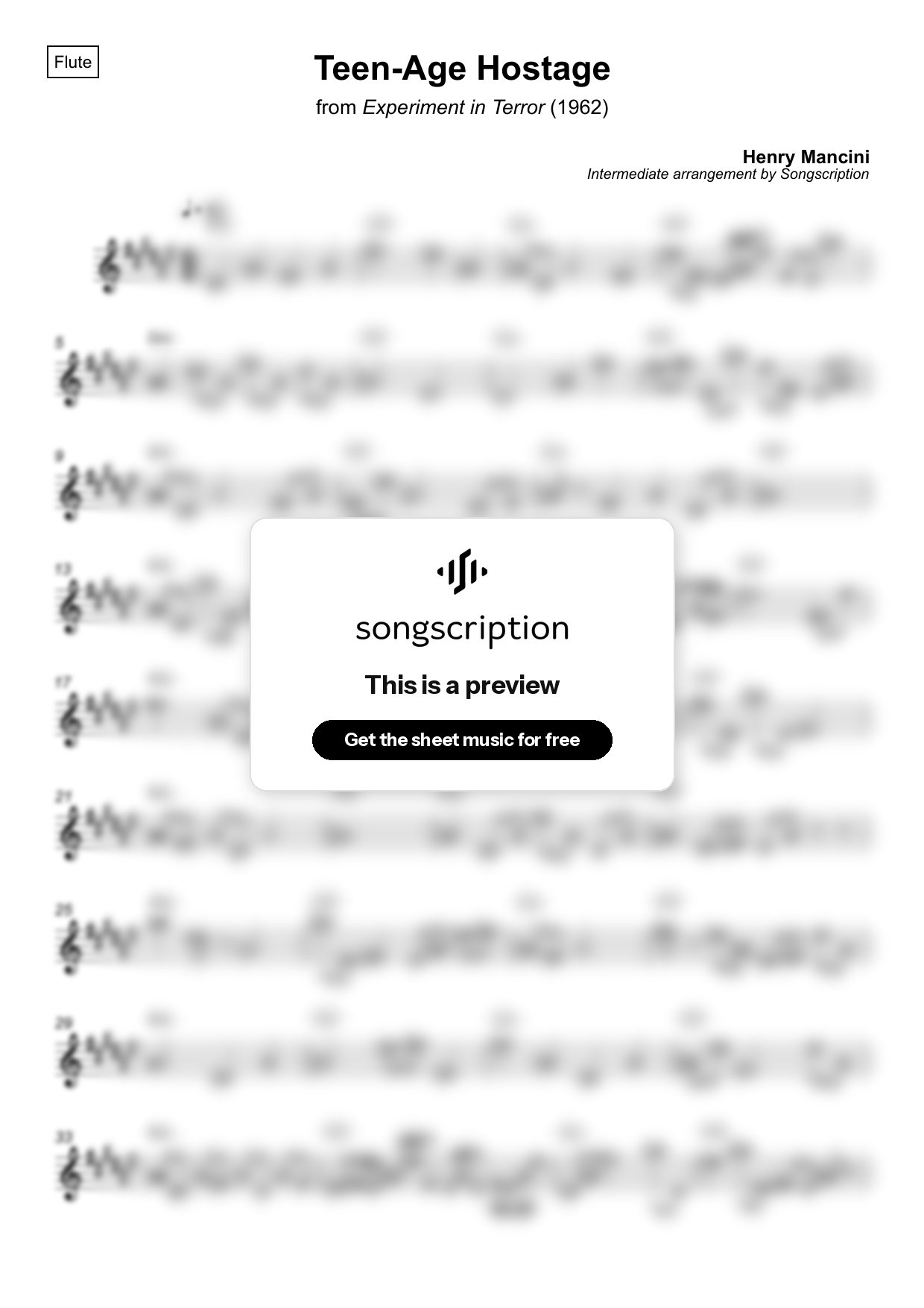 Intermediate Flute Sheet Music for "Teen-Age Hostage" by Henry Mancini