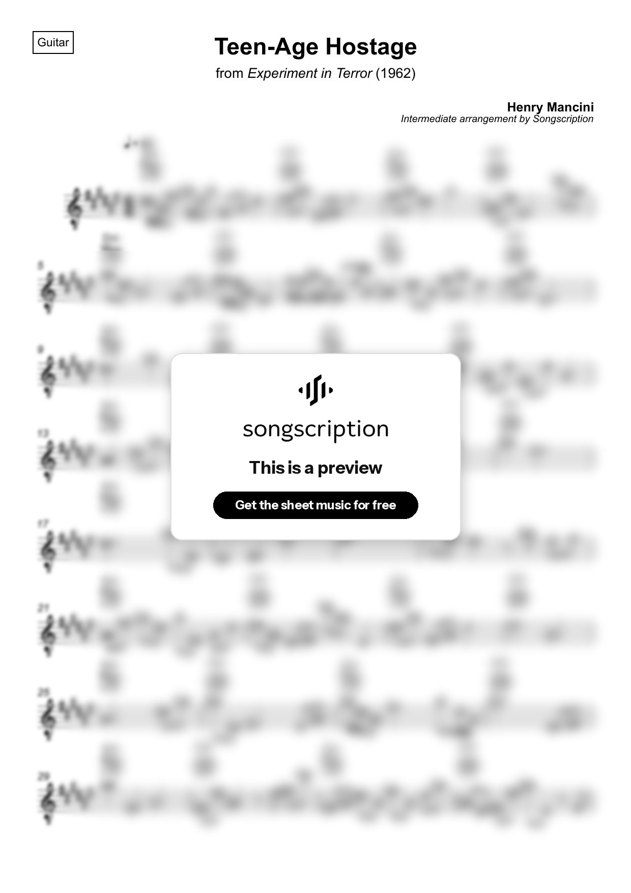 Intermediate Acoustic Guitar Sheet Music for "Teen-Age Hostage" by Henry Mancini