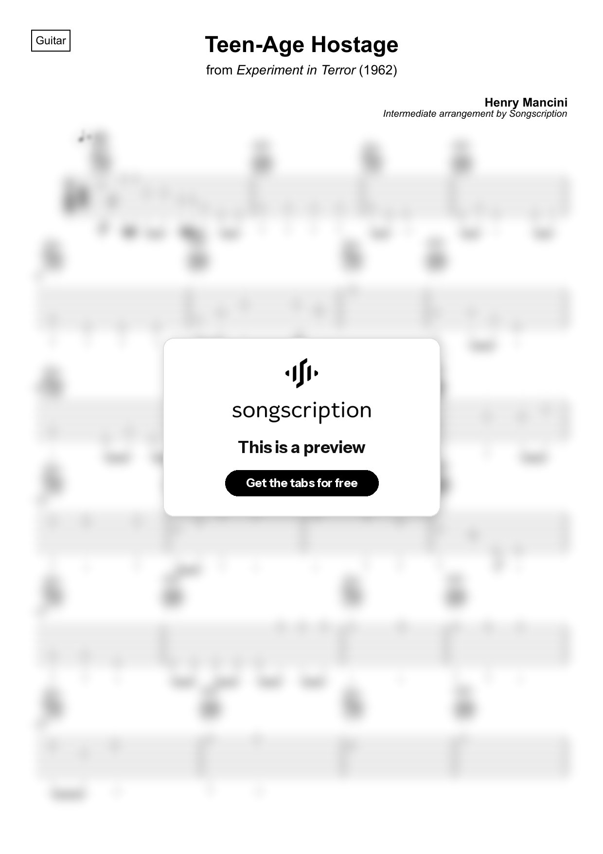 Intermediate Acoustic Guitar Tabs for "Teen-Age Hostage" by Henry Mancini