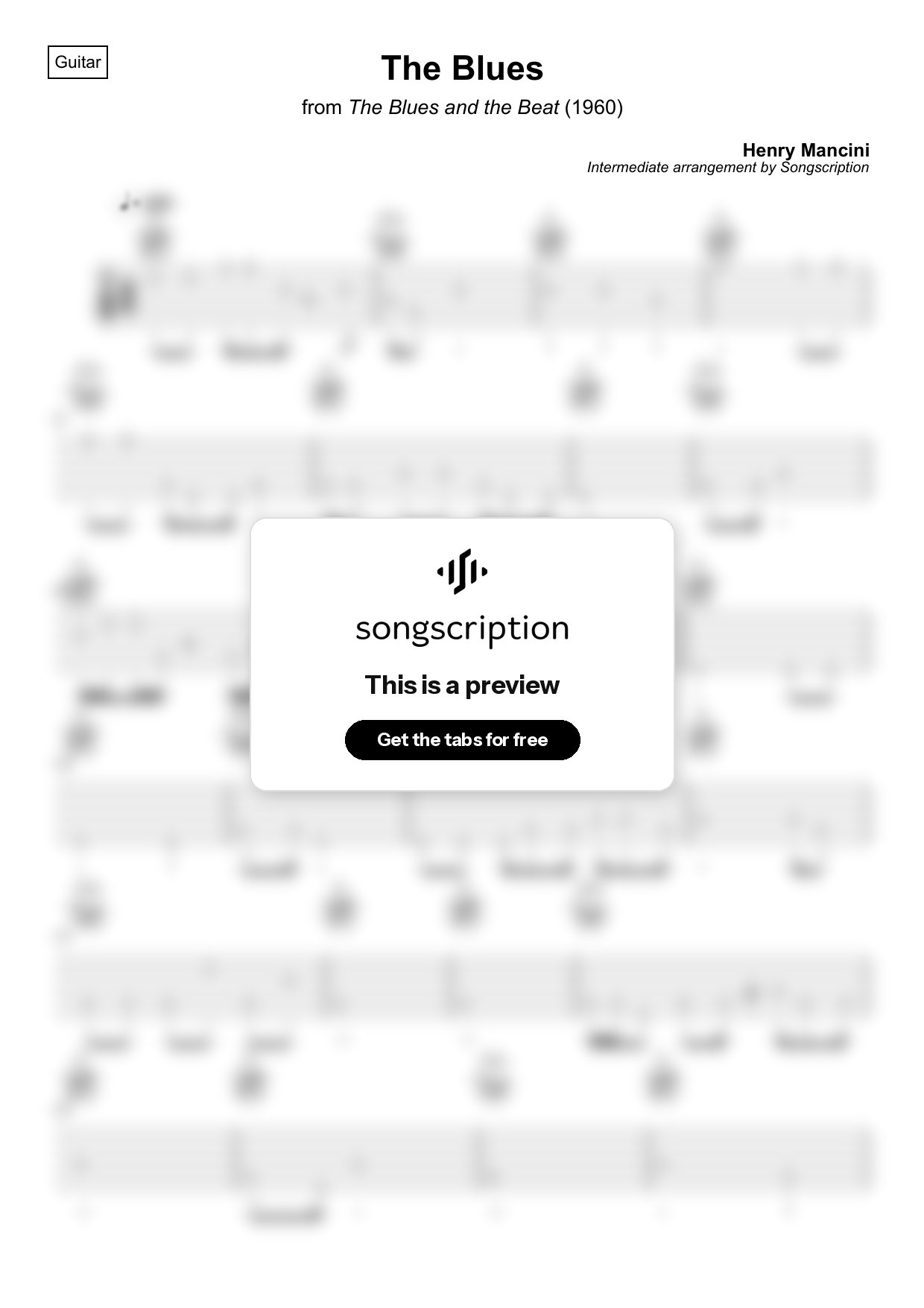 Intermediate Acoustic Guitar Tabs for "The Blues" by Henry Mancini