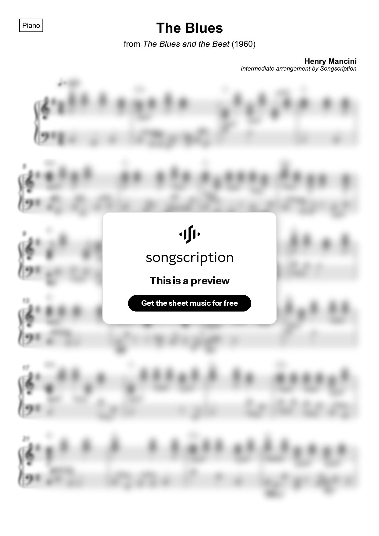 Intermediate Piano Sheet Music for "The Blues" by Henry Mancini