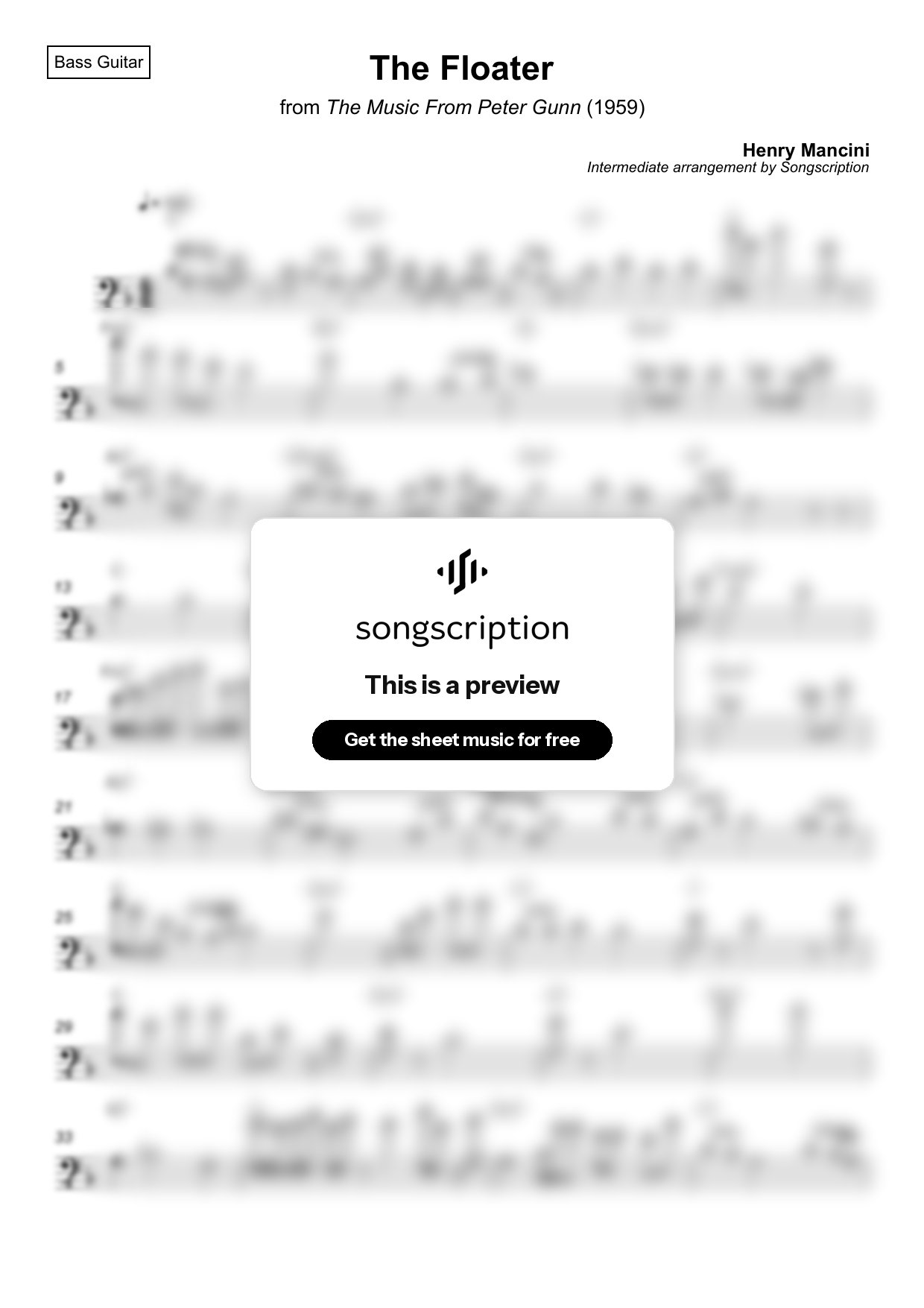 Intermediate Bass Guitar Sheet Music for "The Floater" by Henry Mancini