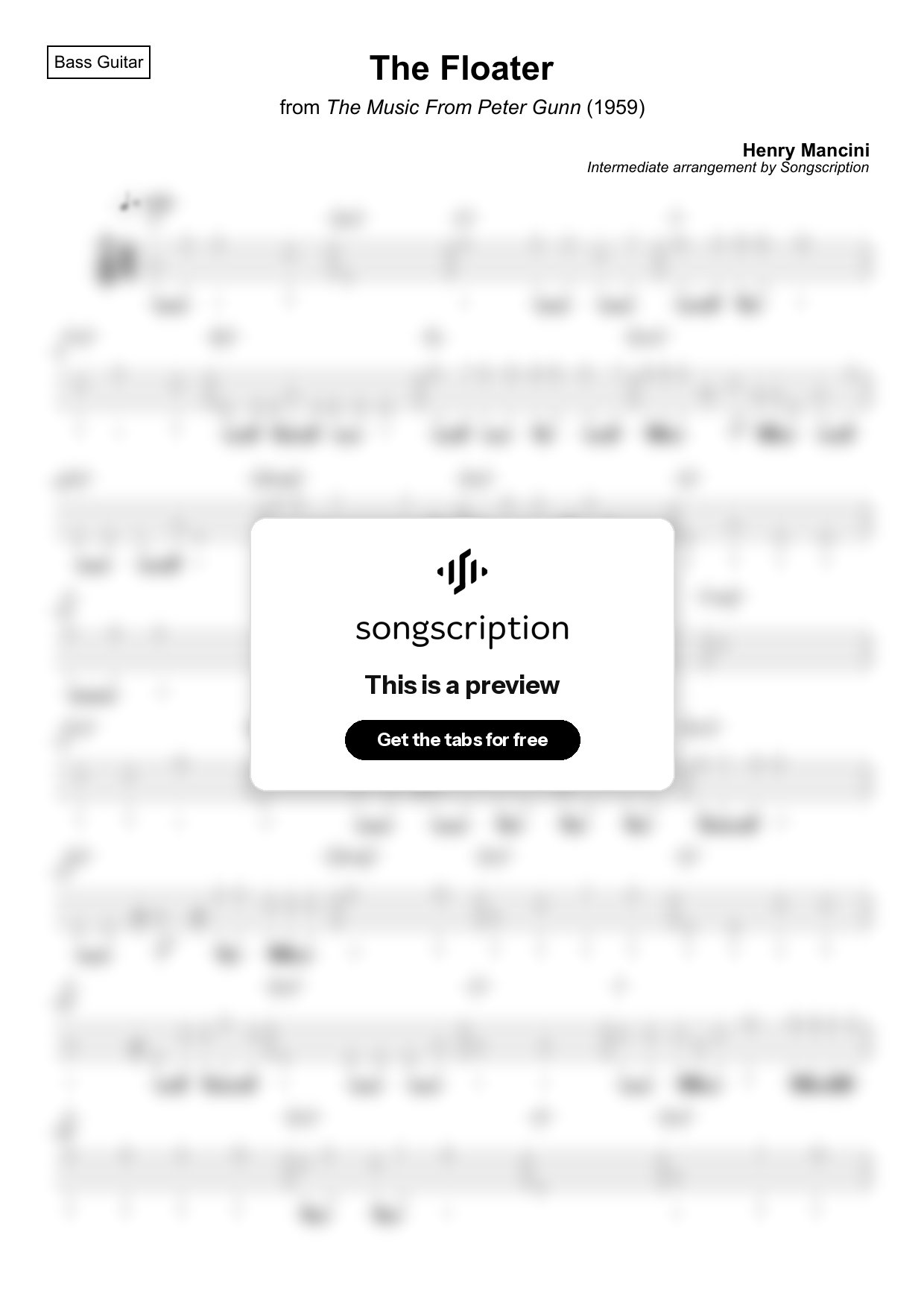 Intermediate Bass Guitar Tabs for "The Floater" by Henry Mancini