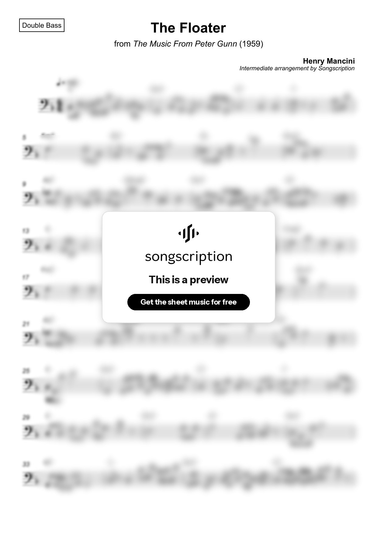 Intermediate Double Bass Sheet Music for "The Floater" by Henry Mancini