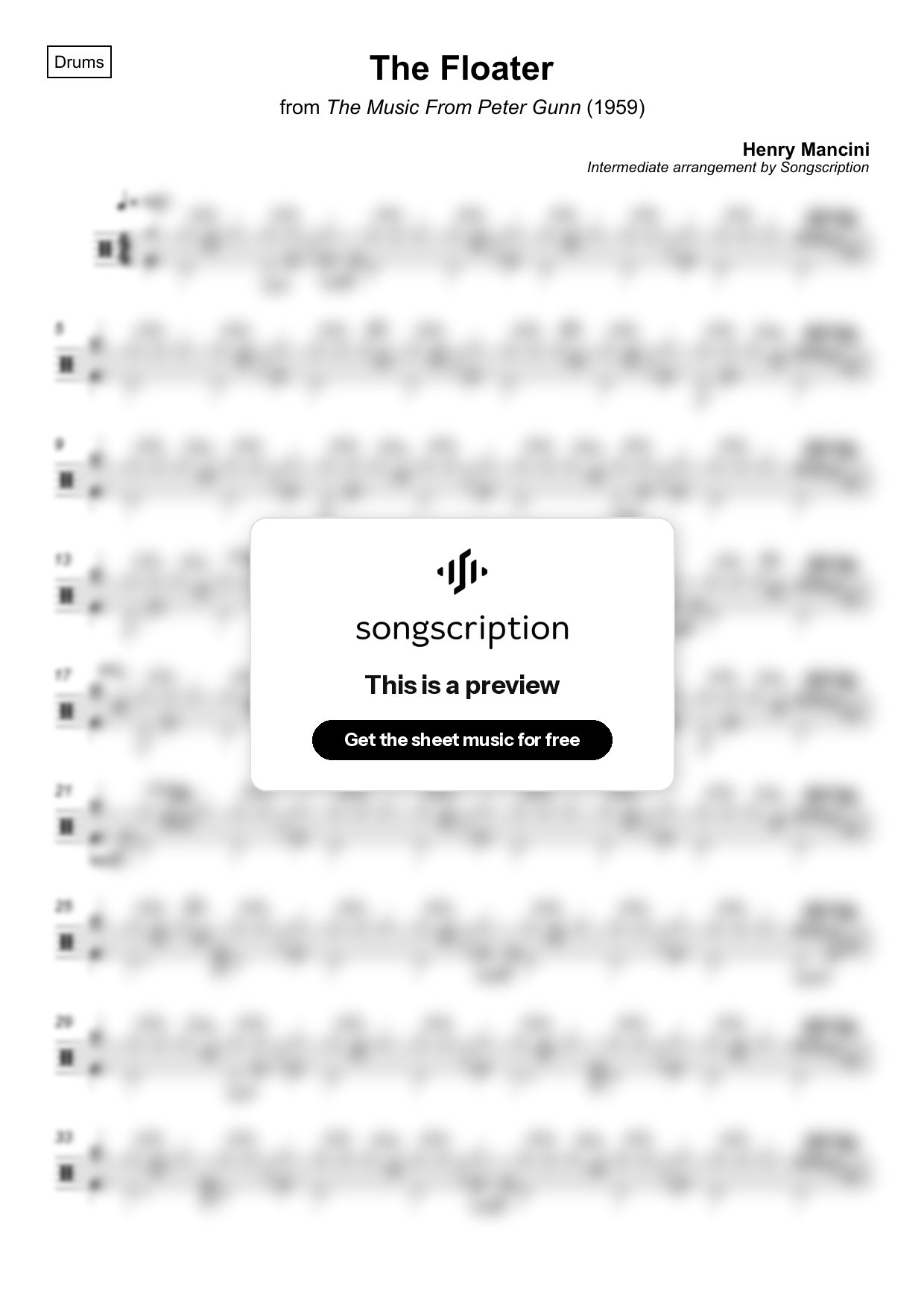 Intermediate Drums Sheet Music for "The Floater" by Henry Mancini