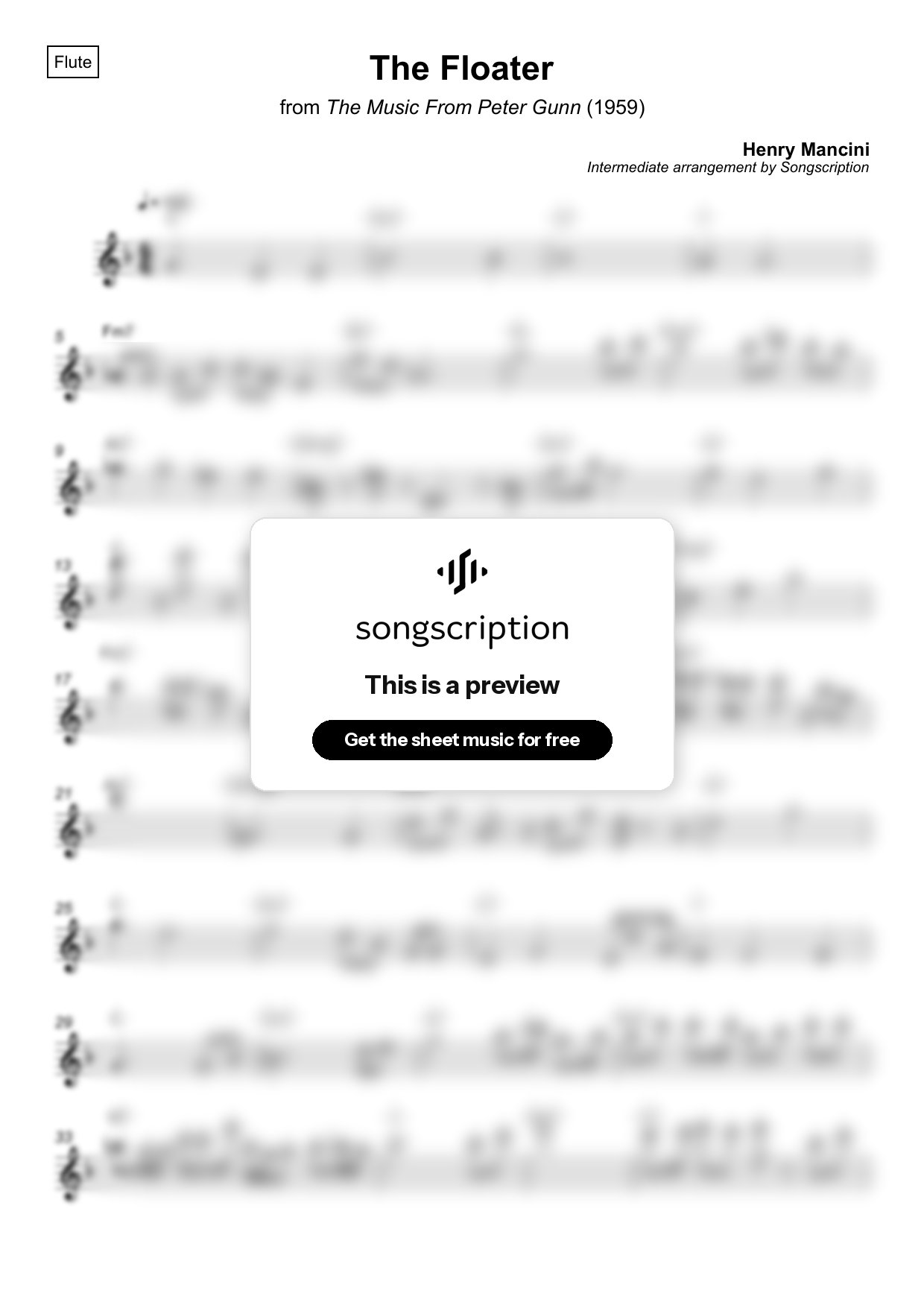 Intermediate Flute Sheet Music for "The Floater" by Henry Mancini