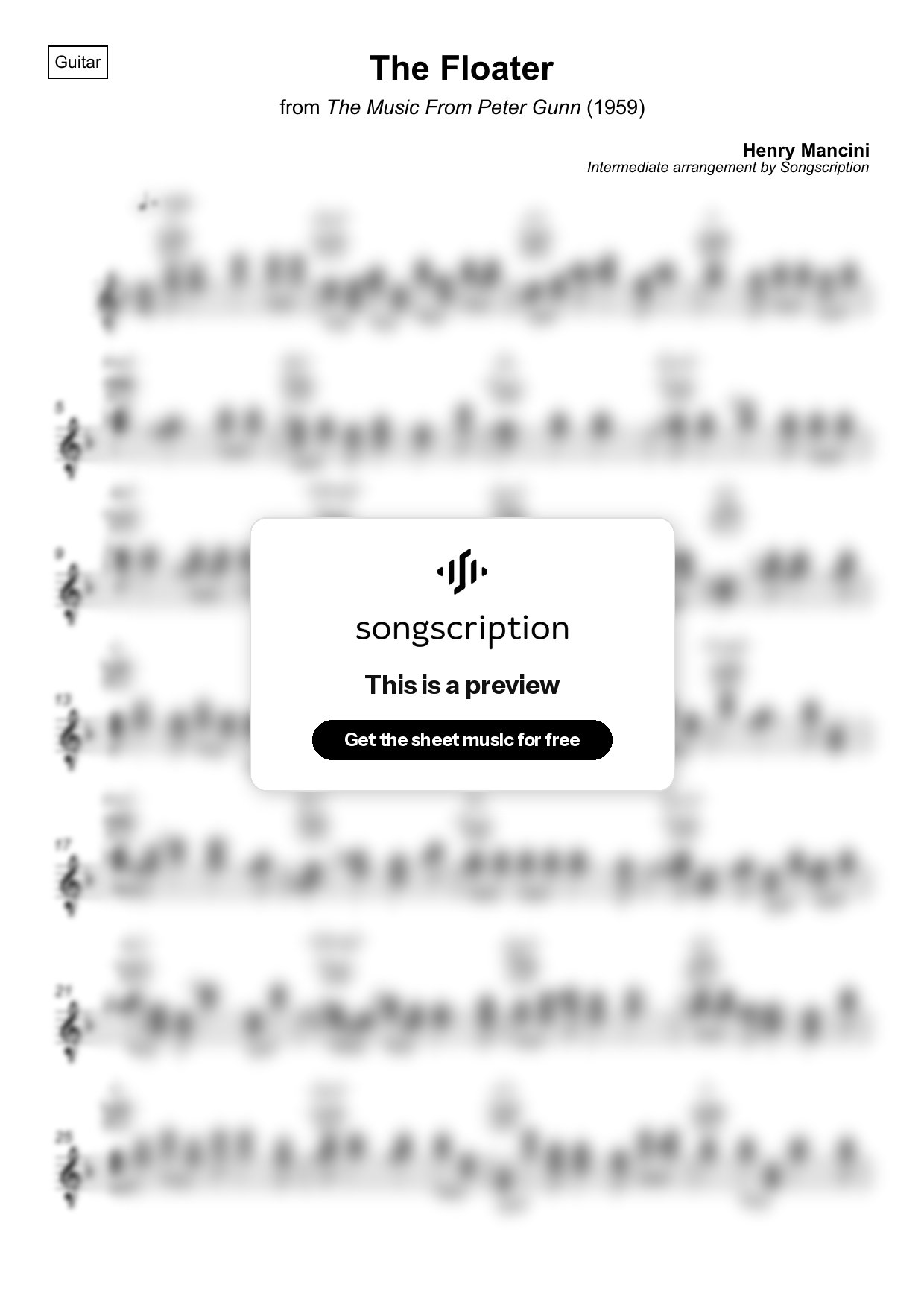 Intermediate Acoustic Guitar Sheet Music for "The Floater" by Henry Mancini