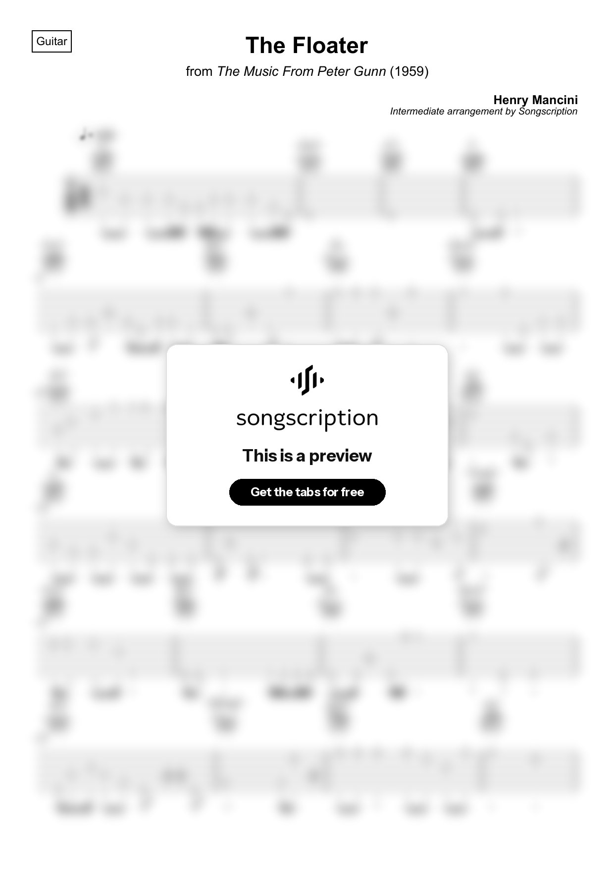Intermediate Acoustic Guitar Tabs for "The Floater" by Henry Mancini