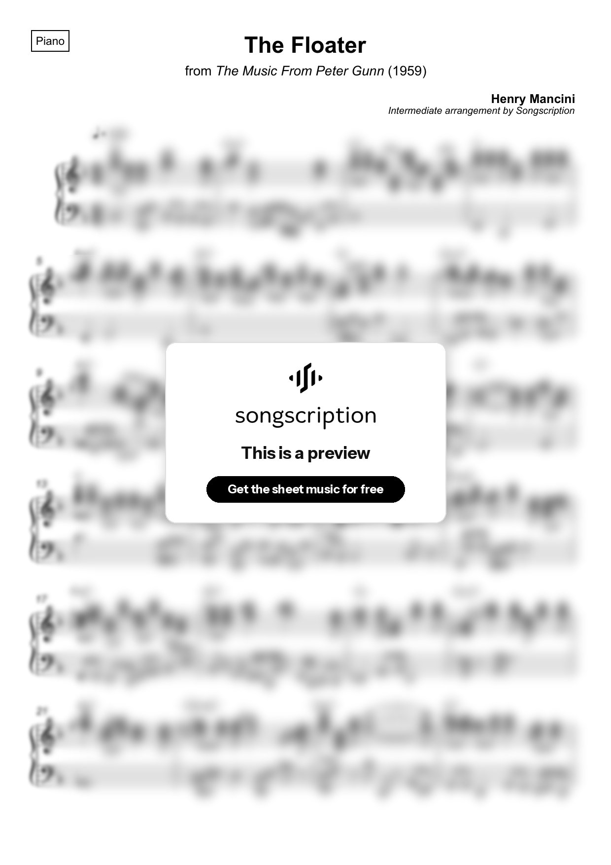 Intermediate Piano Sheet Music for "The Floater" by Henry Mancini