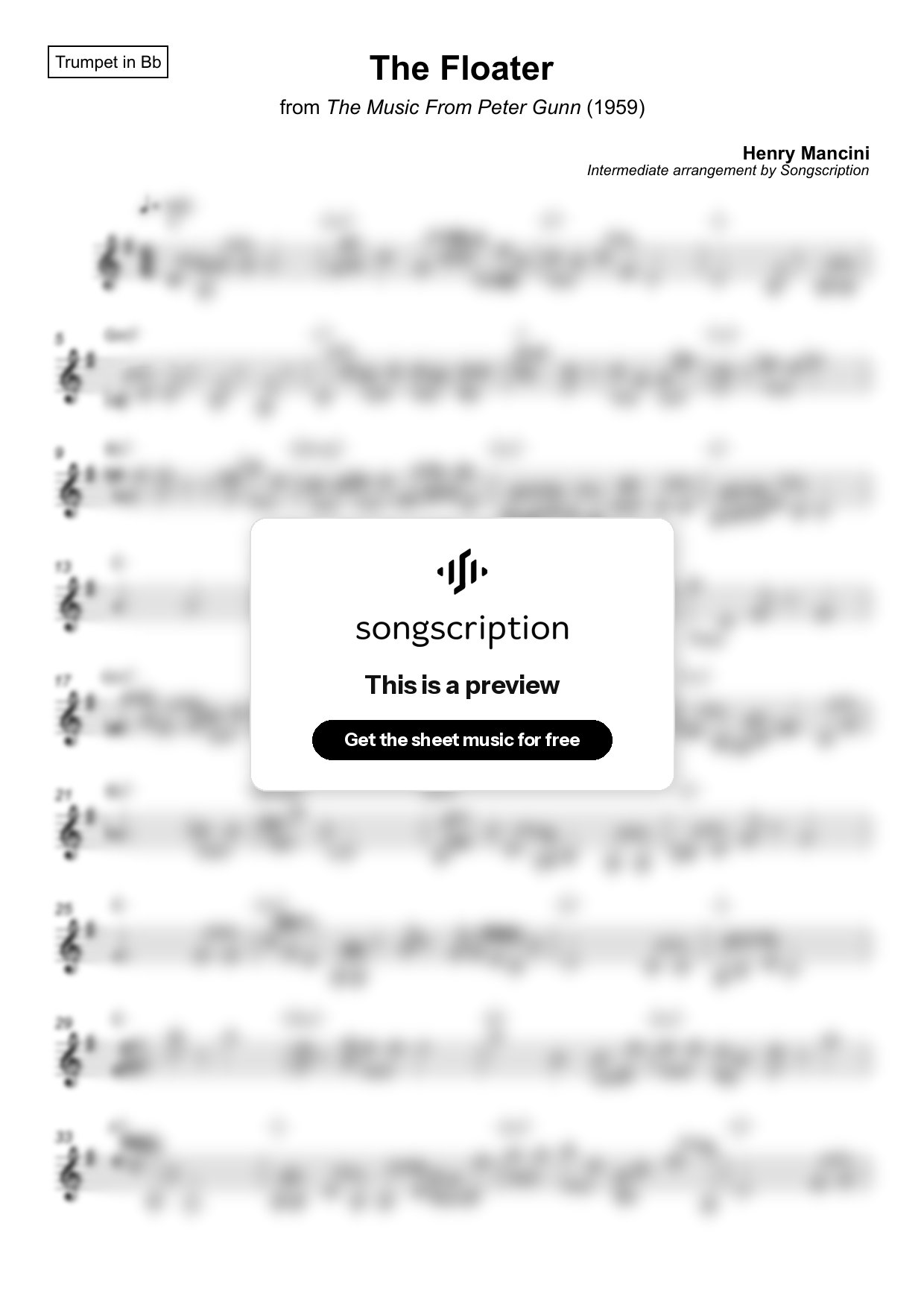Intermediate Trumpet Sheet Music for "The Floater" by Henry Mancini